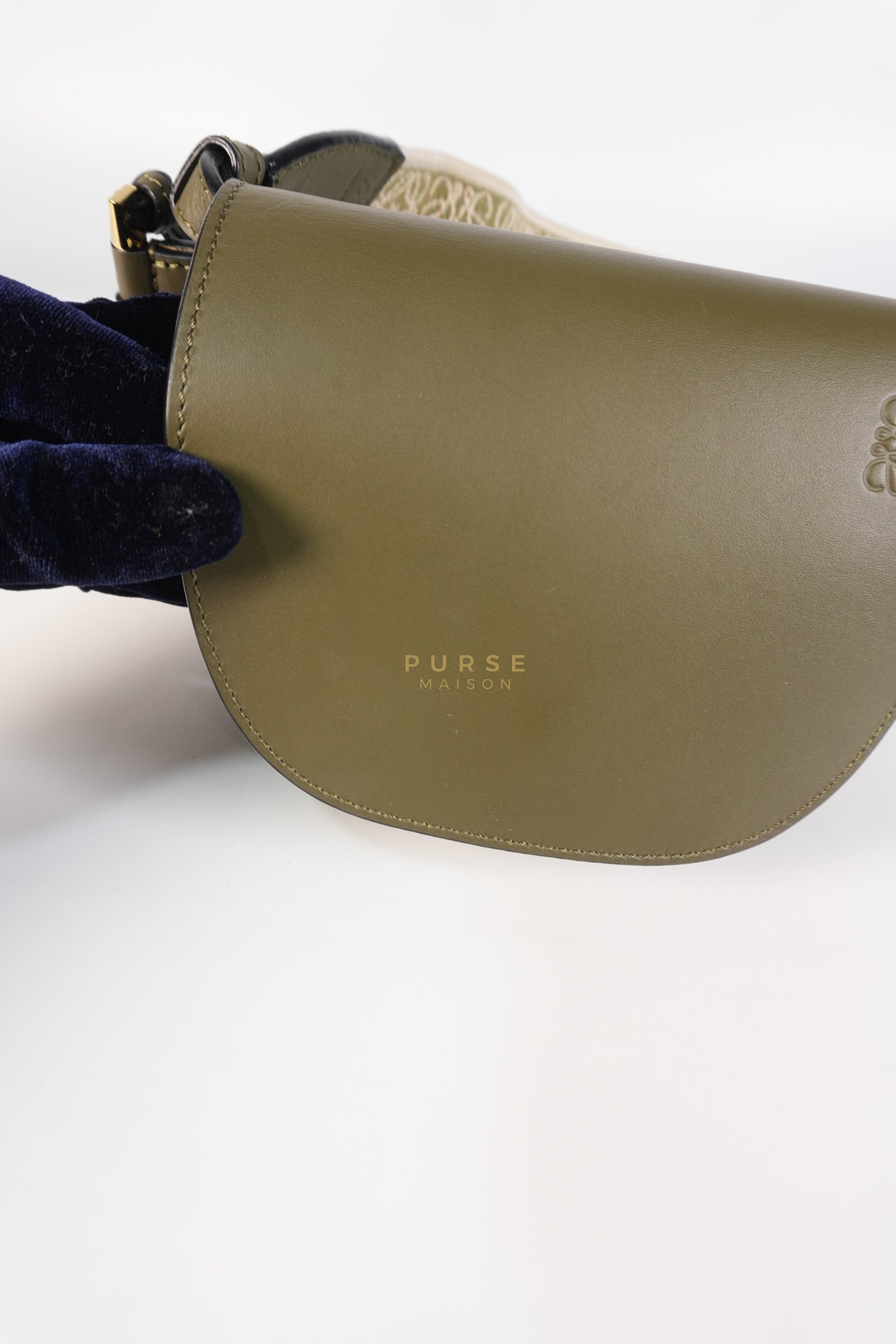 Mini Gate Bag in Autumn Green Smooth Calfskin Leather & Jacquard | Purse Maison Luxury Bags Shop
