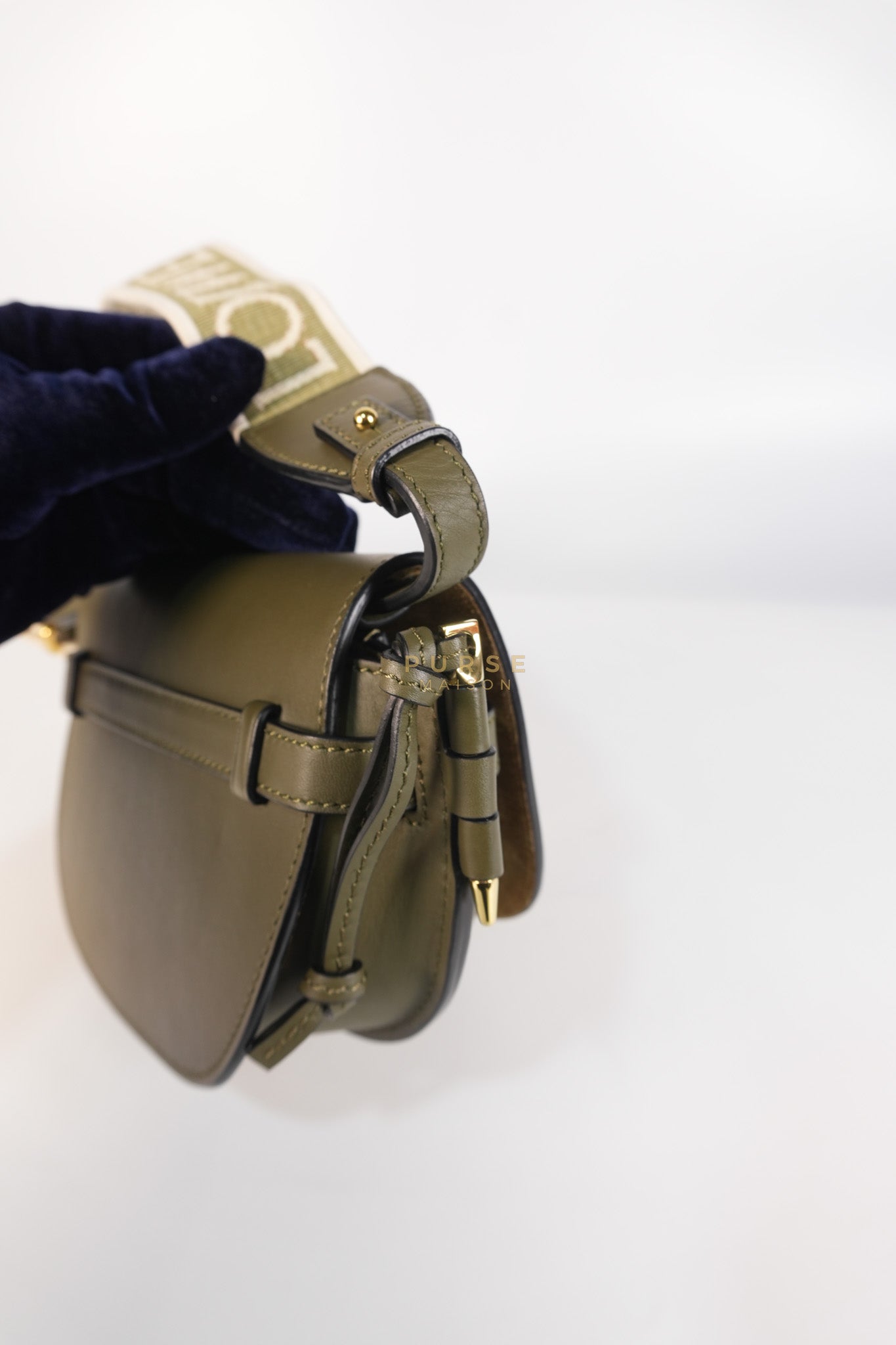 Mini Gate Bag in Autumn Green Smooth Calfskin Leather & Jacquard | Purse Maison Luxury Bags Shop