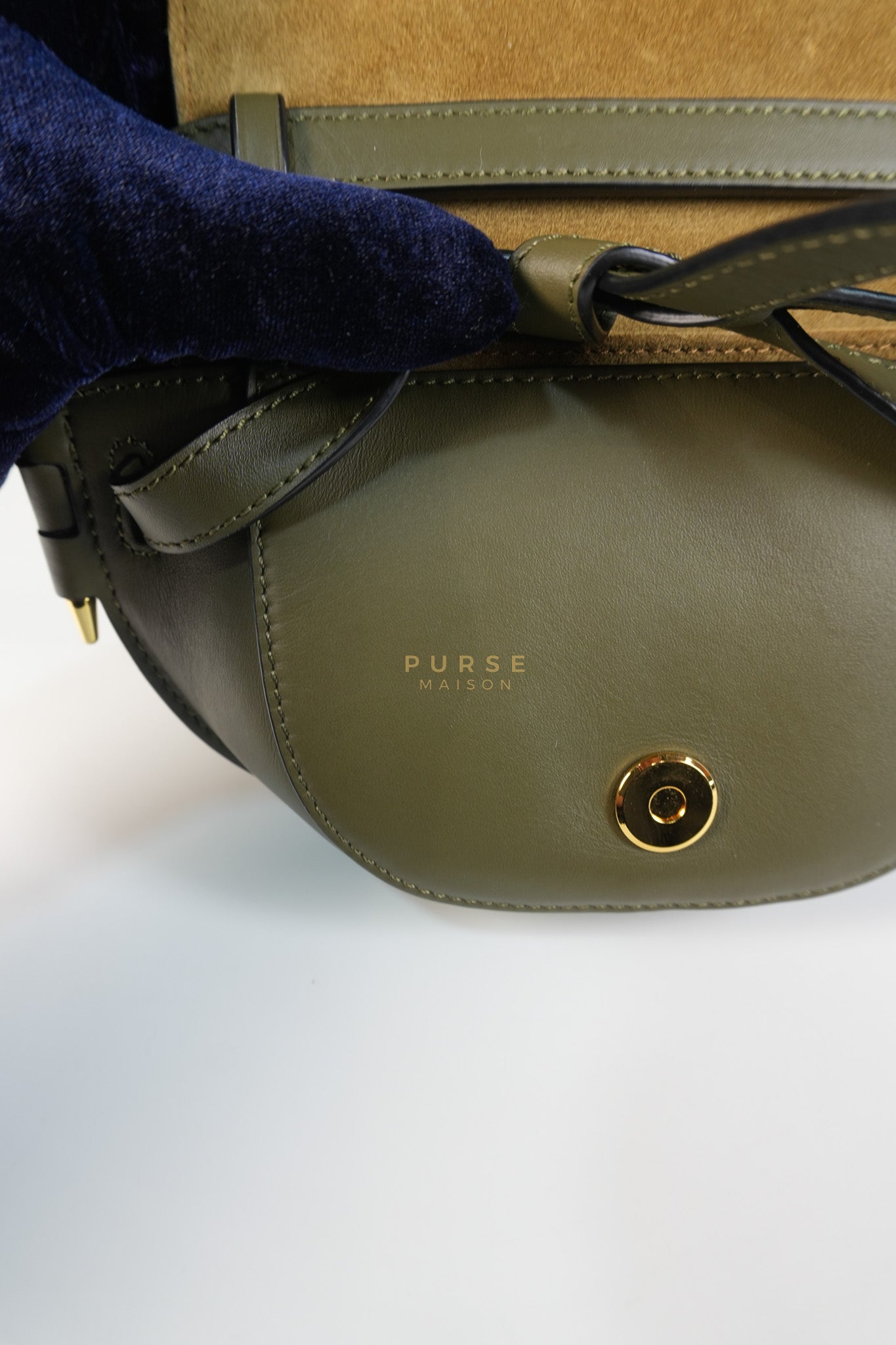 Mini Gate Bag in Autumn Green Smooth Calfskin Leather & Jacquard | Purse Maison Luxury Bags Shop
