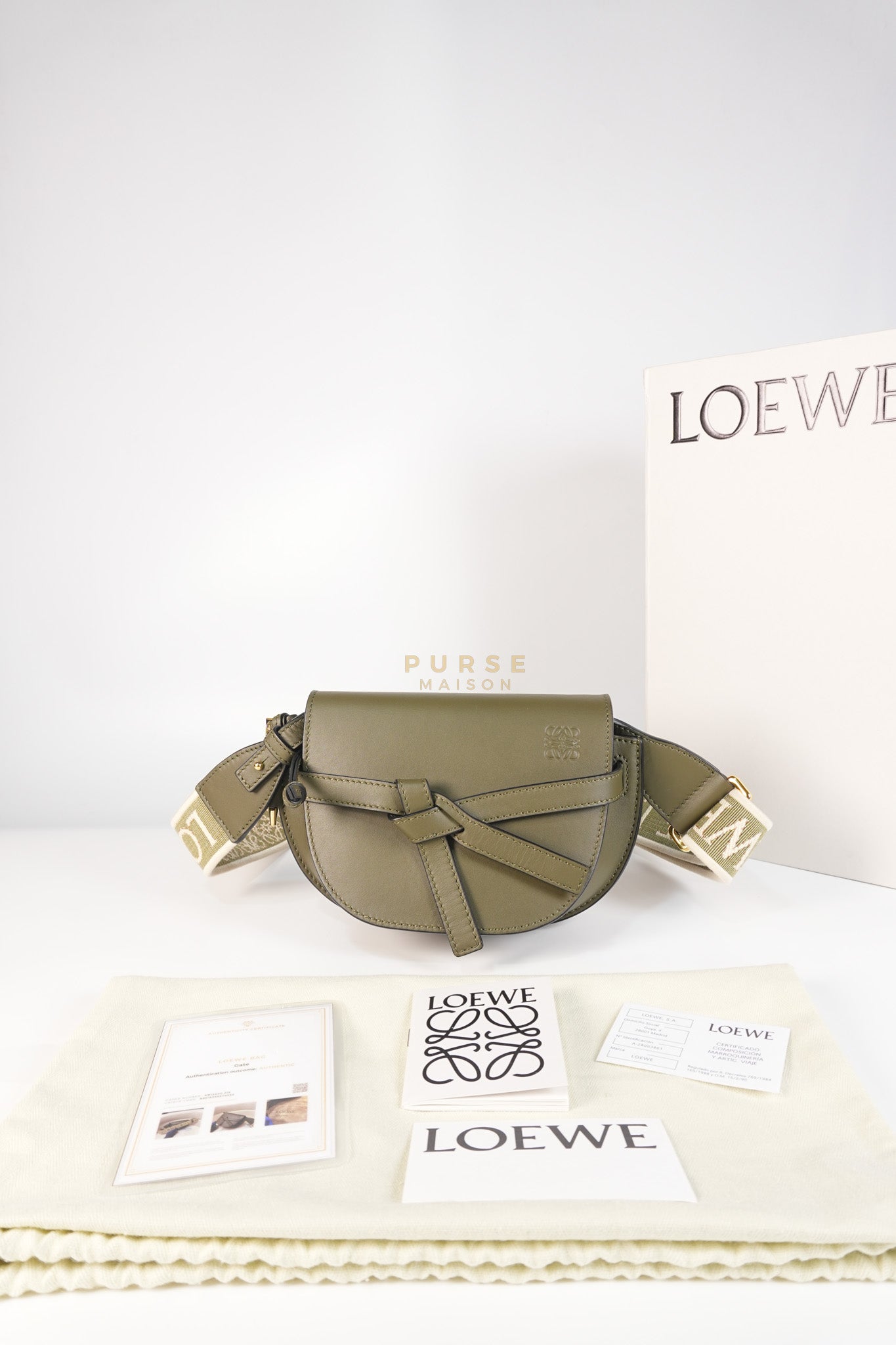 Mini Gate Bag in Autumn Green Smooth Calfskin Leather & Jacquard | Purse Maison Luxury Bags Shop