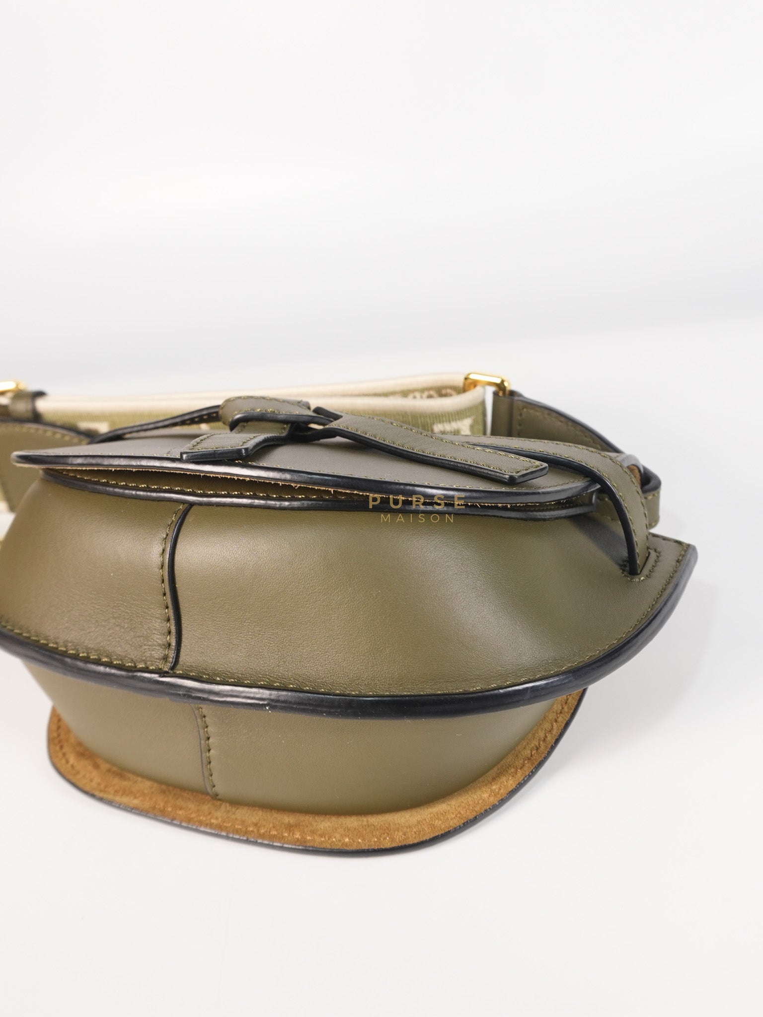 Mini Gate Bag in Autumn Green Smooth Calfskin Leather & Jacquard | Purse Maison Luxury Bags Shop