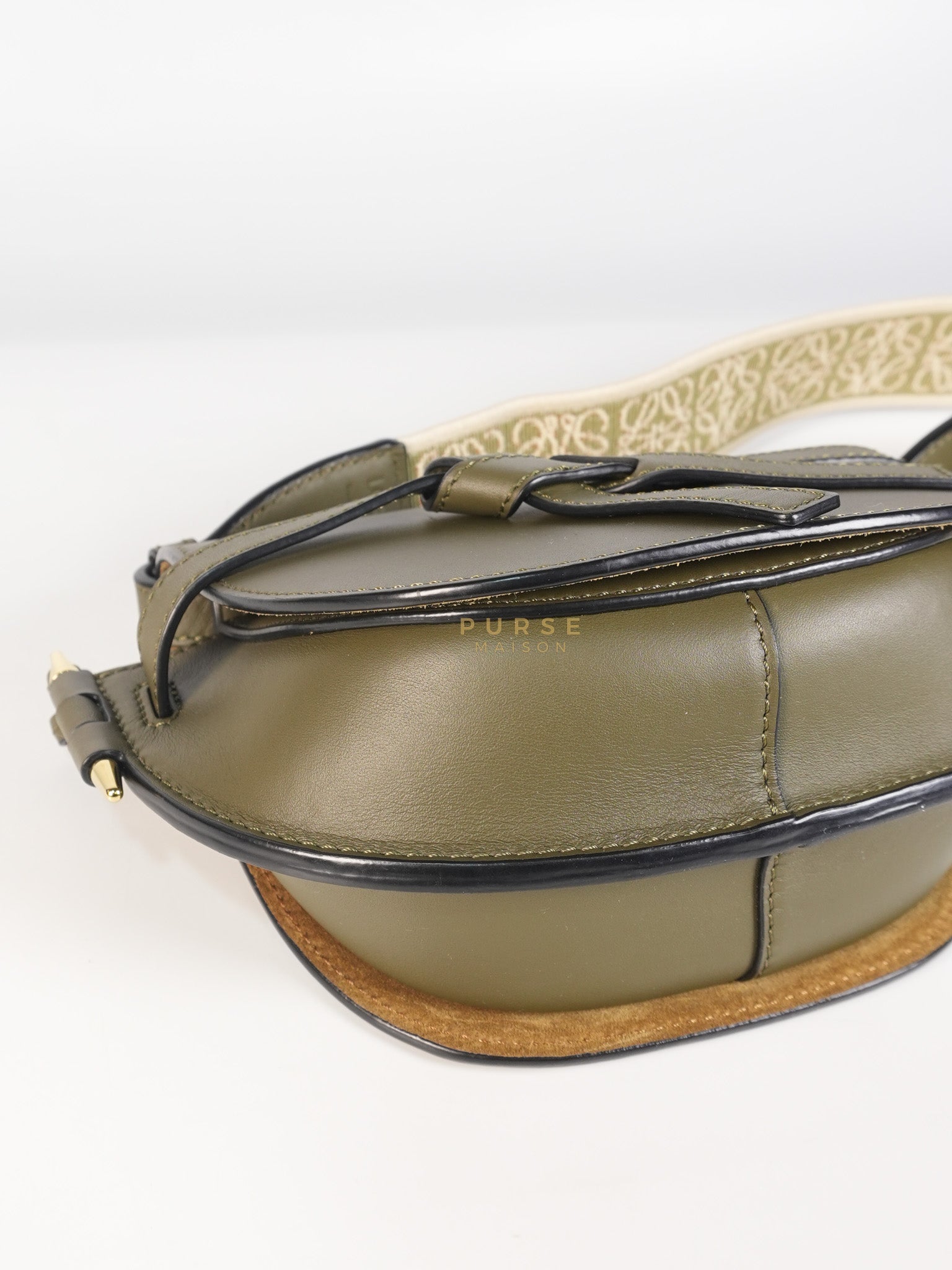 Mini Gate Bag in Autumn Green Smooth Calfskin Leather & Jacquard | Purse Maison Luxury Bags Shop