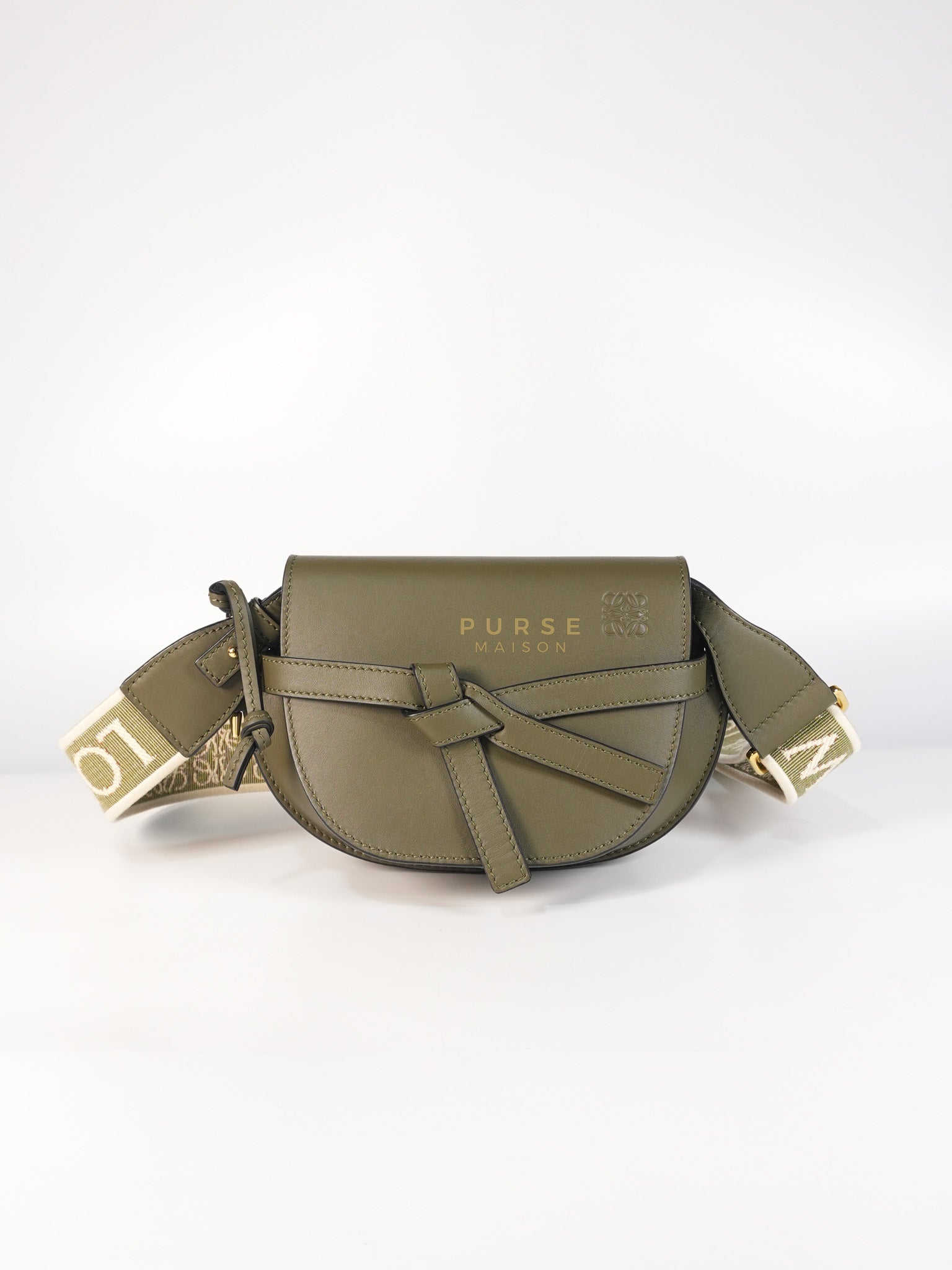 Mini Gate Bag in Autumn Green Smooth Calfskin Leather & Jacquard | Purse Maison Luxury Bags Shop