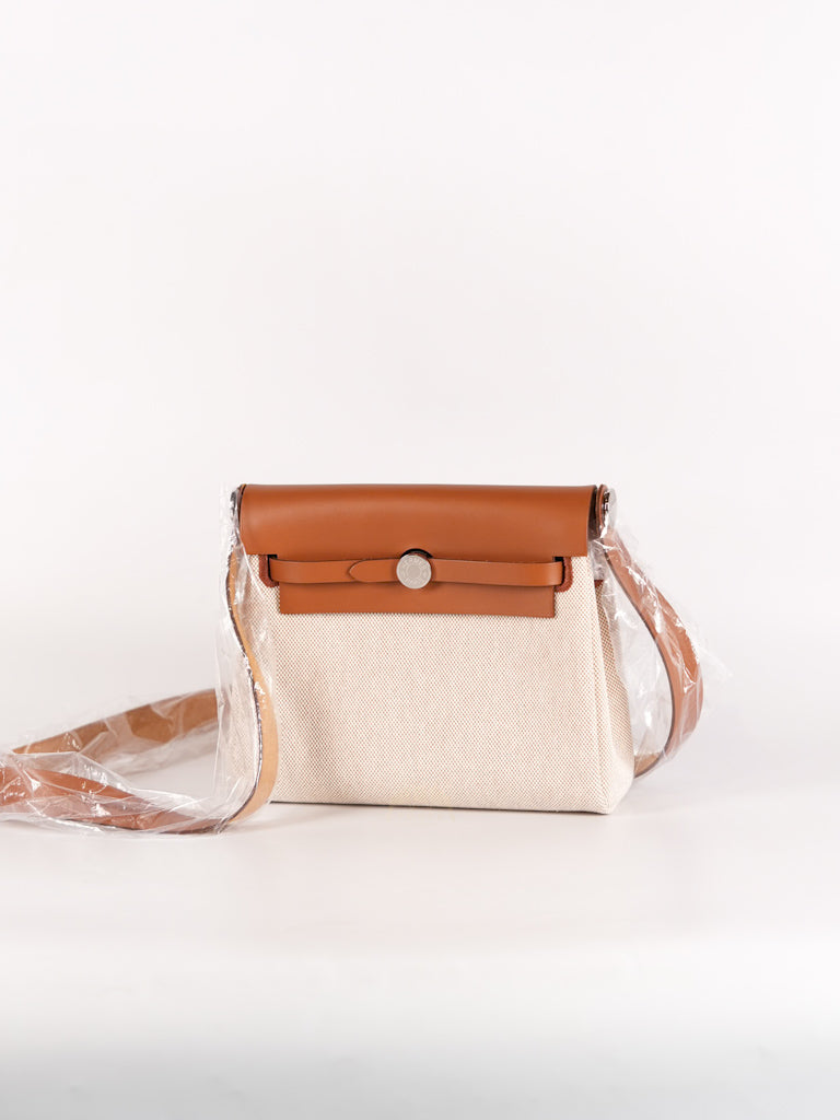 Mini Herbag Beige Ecru Fauve and Palladium Hardware Stamp K (2025) | Purse Maison Luxury Bags Shop