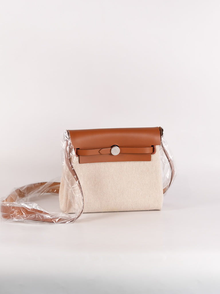 Mini Herbag Beige Ecru Fauve and Palladium Hardware Stamp K (2025) | Purse Maison Luxury Bags Shop