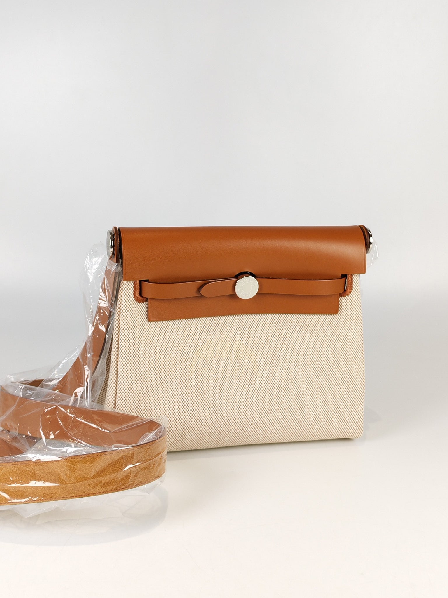 Mini Herbag Beige Leather Canvas and Palladium Hardware Stamp K (2025) | Purse Maison Luxury Bags Shop