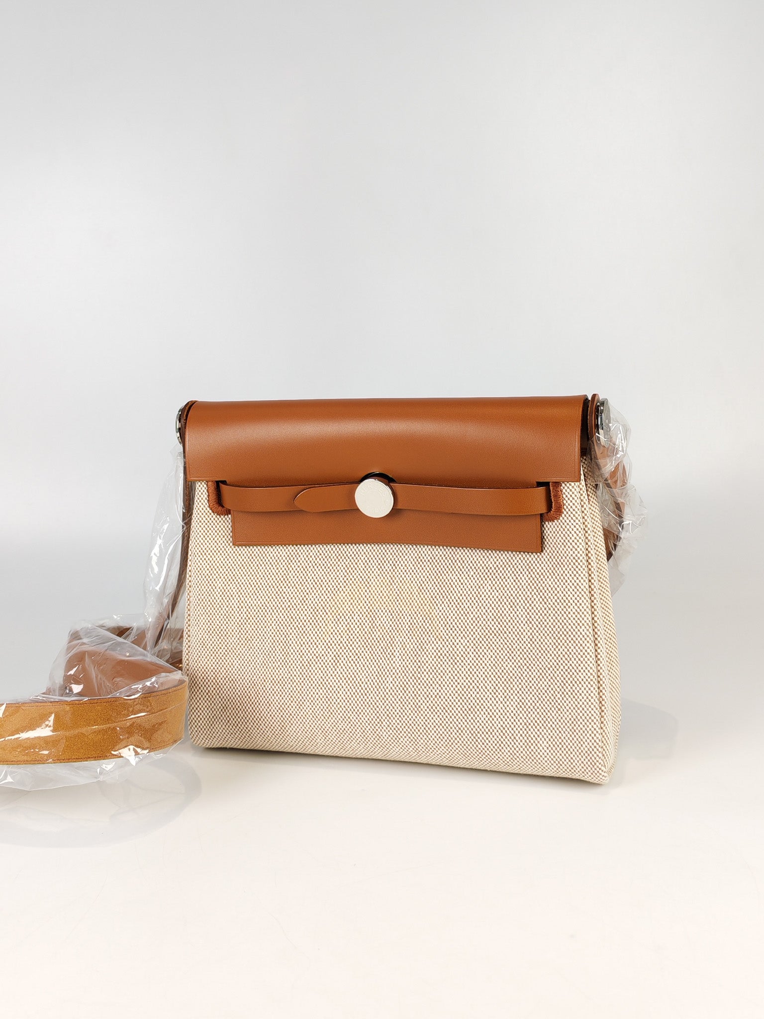 Mini Herbag Beige Leather Canvas and Palladium Hardware Stamp K (2025) | Purse Maison Luxury Bags Shop