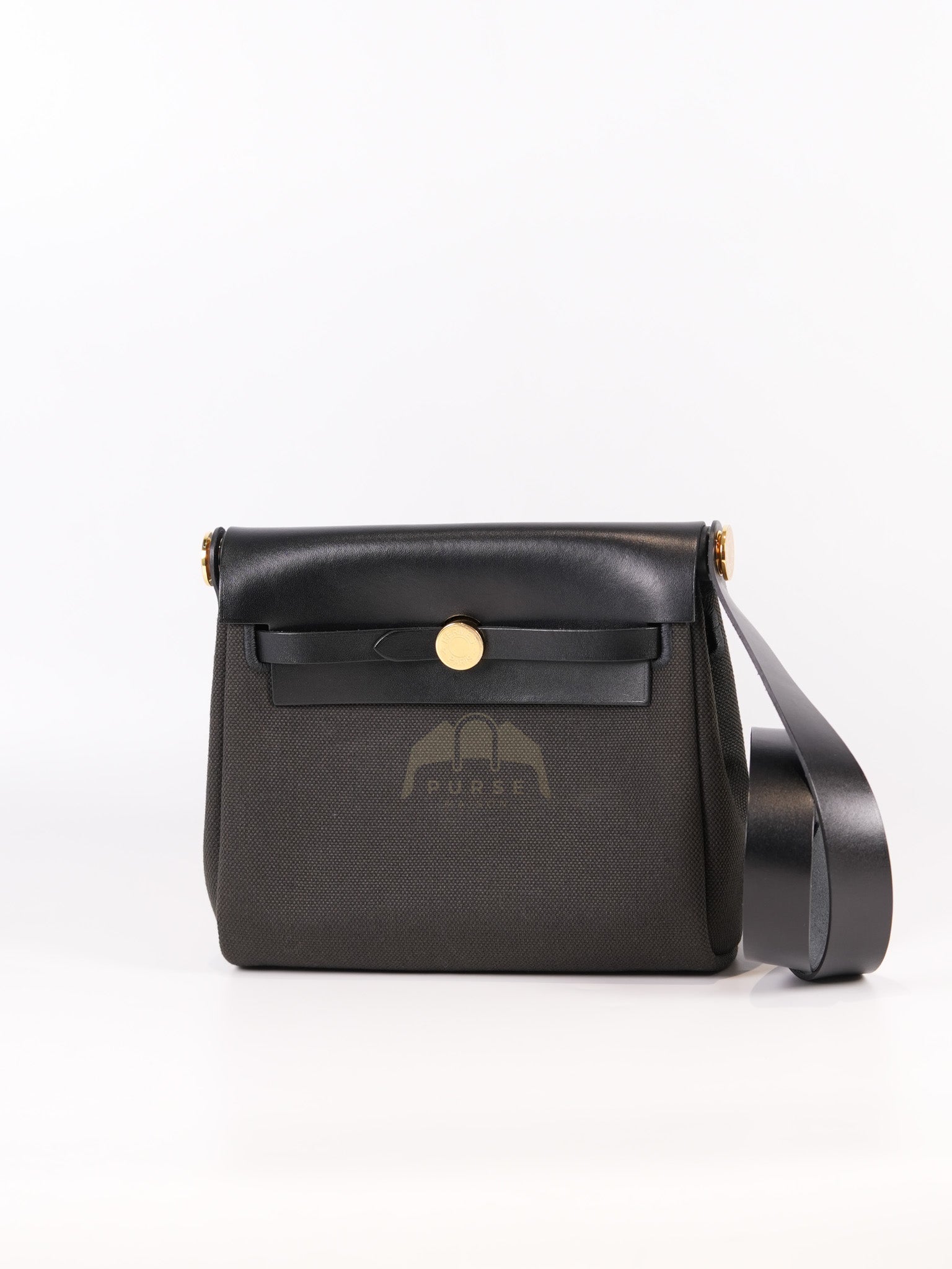 Mini Herbag in Black Military Toile Canvas & Gold Hardware Stamp K (2025) | Purse Maison Luxury Bags Shop