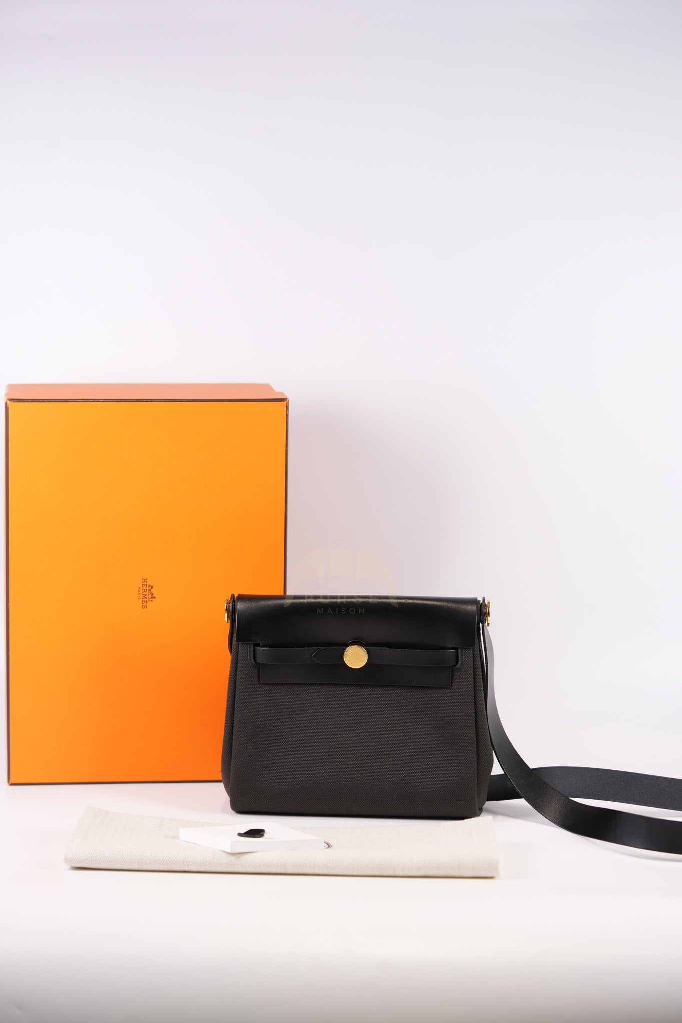 Mini Herbag in Black Military Toile Canvas & Gold Hardware Stamp K (2025) | Purse Maison Luxury Bags Shop