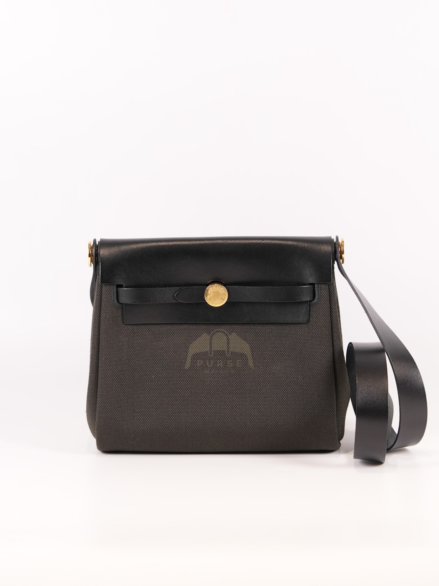 Mini Herbag in Black Military Toile Canvas & Gold Hardware Stamp K (2025) | Purse Maison Luxury Bags Shop