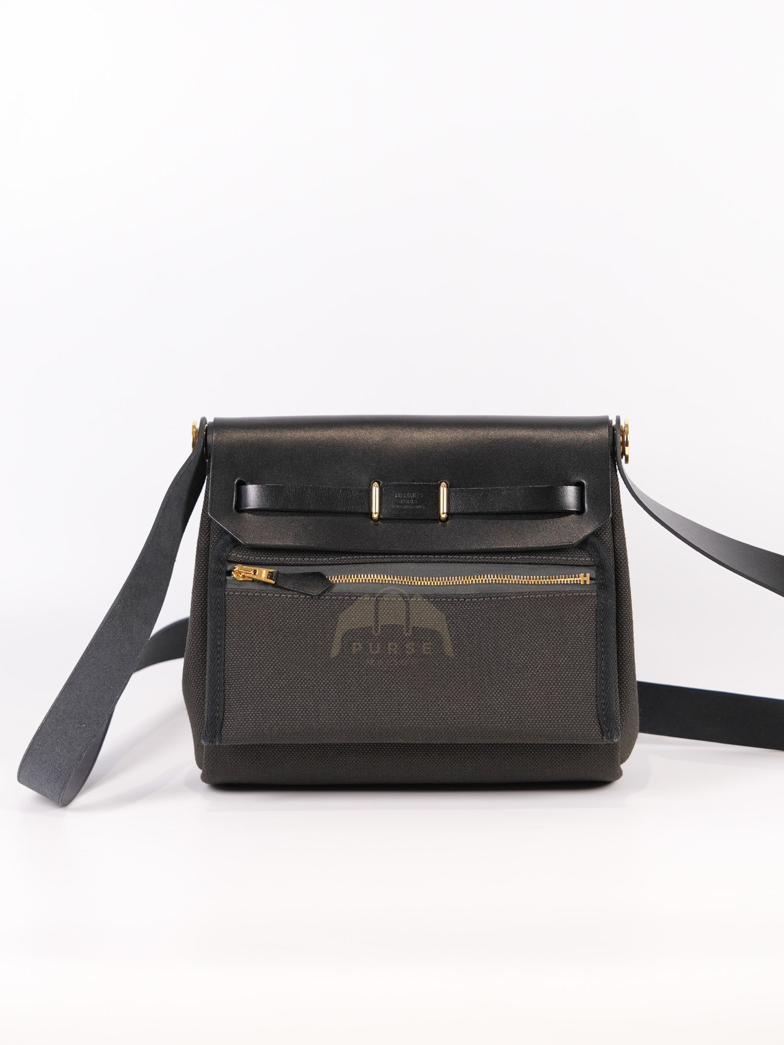 Mini Herbag in Black Military Toile Canvas & Gold Hardware Stamp K (2025) | Purse Maison Luxury Bags Shop