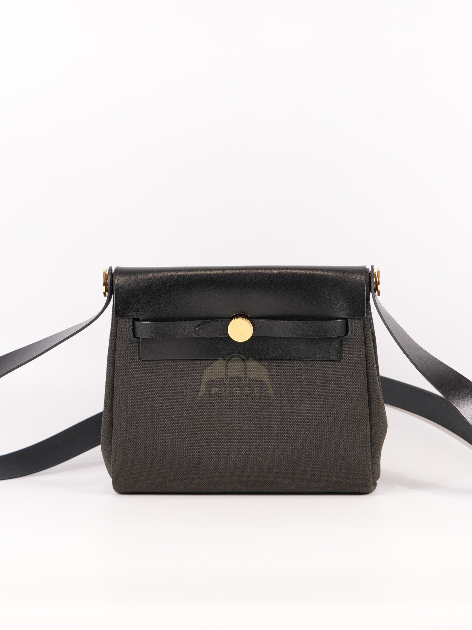 Mini Herbag in Black Military Toile Canvas & Gold Hardware Stamp K (2025) | Purse Maison Luxury Bags Shop