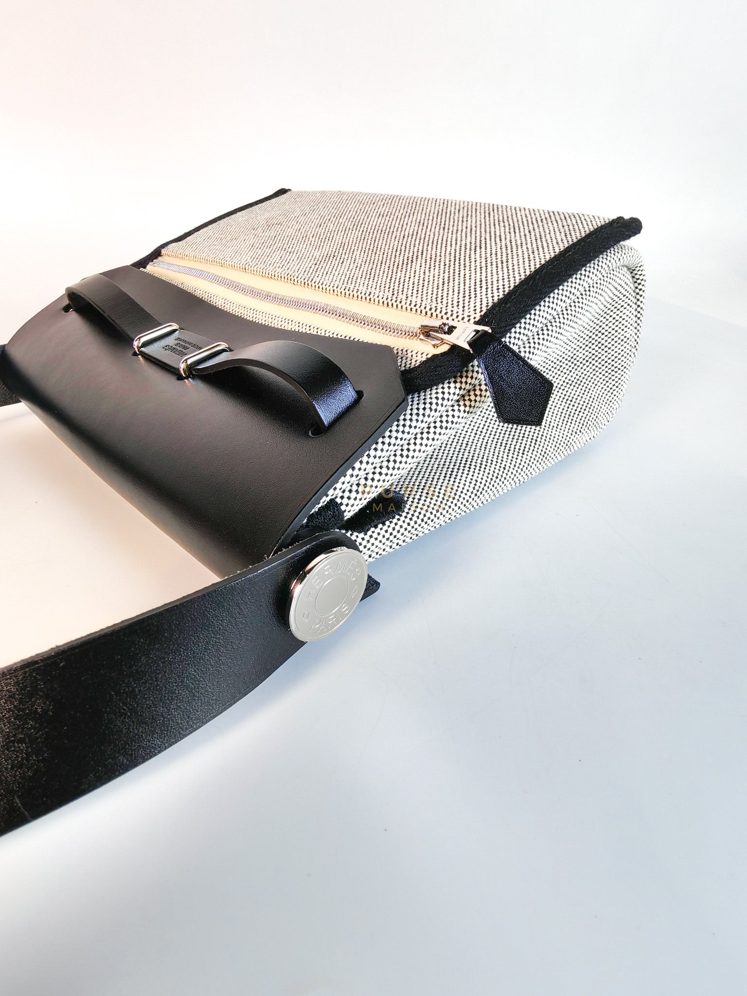 Mini Herbag Zip 20 in Black Leather Canvas and Palladium Hardware Stamp K (2025) | Purse Maison Luxury Bags Shop