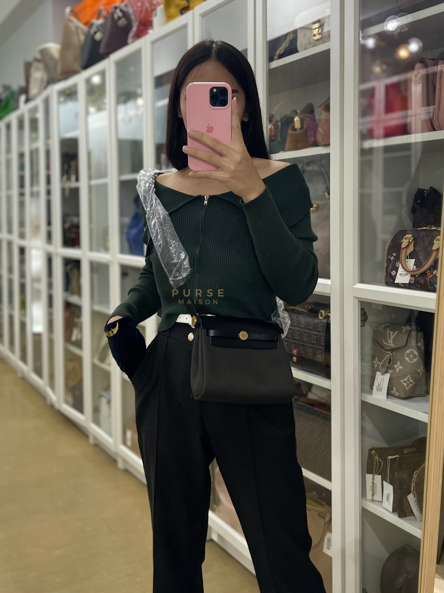 Mini Herbag Zip 20 in Black (Noir) Dark Bronze Canvas Gold Hardware Stamp K (2025) | Purse Maison Luxury Bags Shop