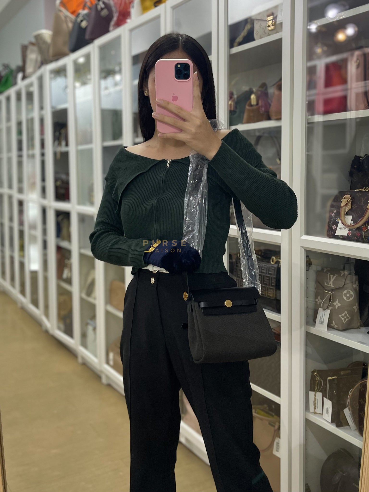 Mini Herbag Zip 20 in Black (Noir) Dark Bronze Canvas Gold Hardware Stamp K (2025) | Purse Maison Luxury Bags Shop