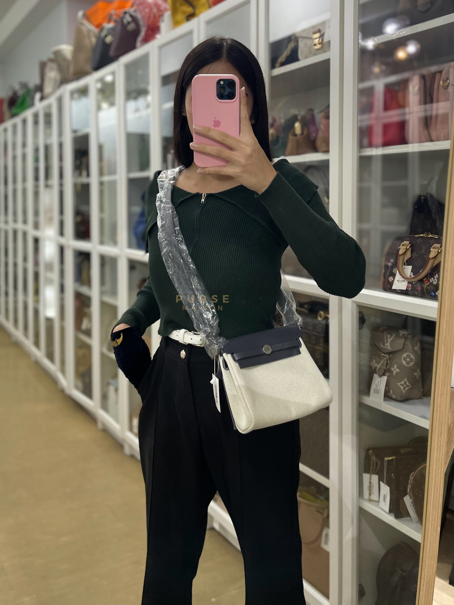 Mini Herbag Zip 20 in Gray and Palladium Hardware Stamp K (2025) | Purse Maison Luxury Bags Shop