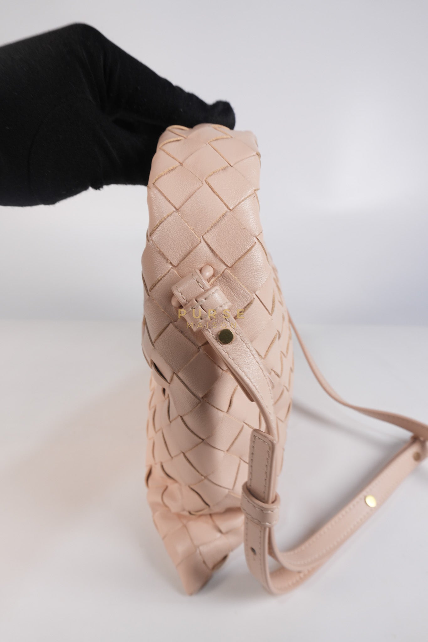 Mini Hop Light Pink Intrecciato Leather Crossbody Bag | Purse Maison Luxury Bags Shop