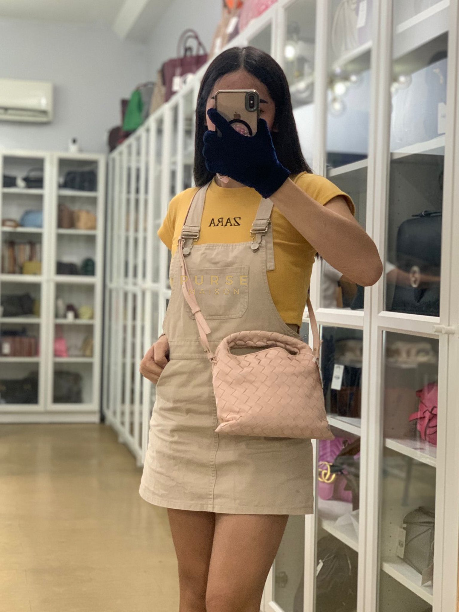 Mini Hop Light Pink Intrecciato Leather Crossbody Bag | Purse Maison Luxury Bags Shop