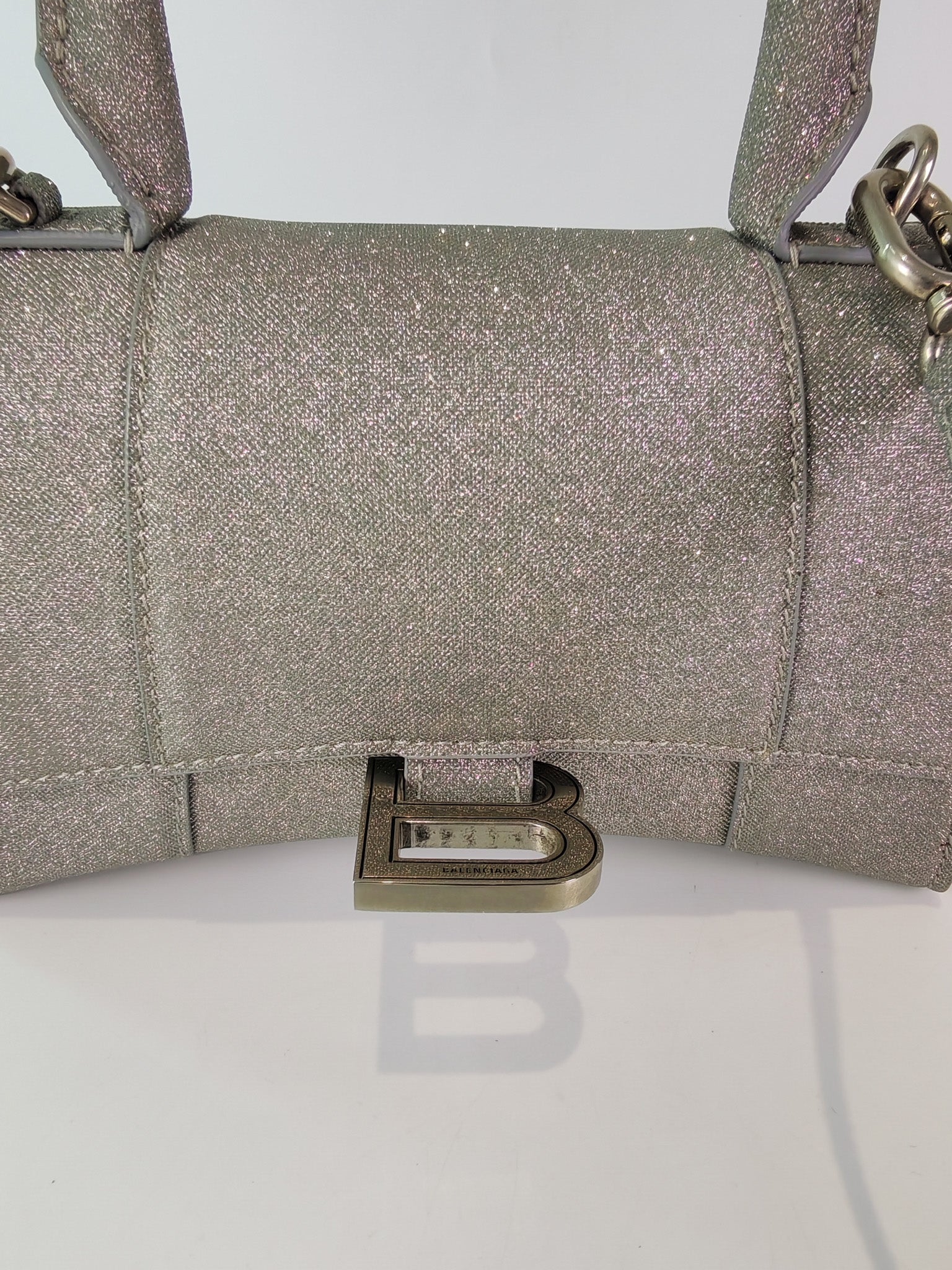 Mini Hourglass in Glitter Silver Shoulder Bag | Purse Maison Luxury Bags Shop