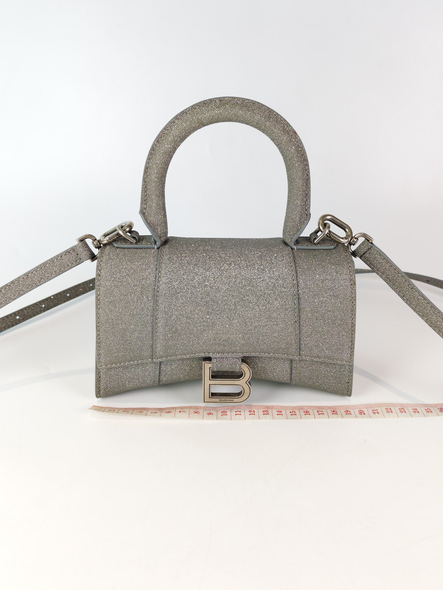 Mini Hourglass in Glitter Silver Shoulder Bag | Purse Maison Luxury Bags Shop