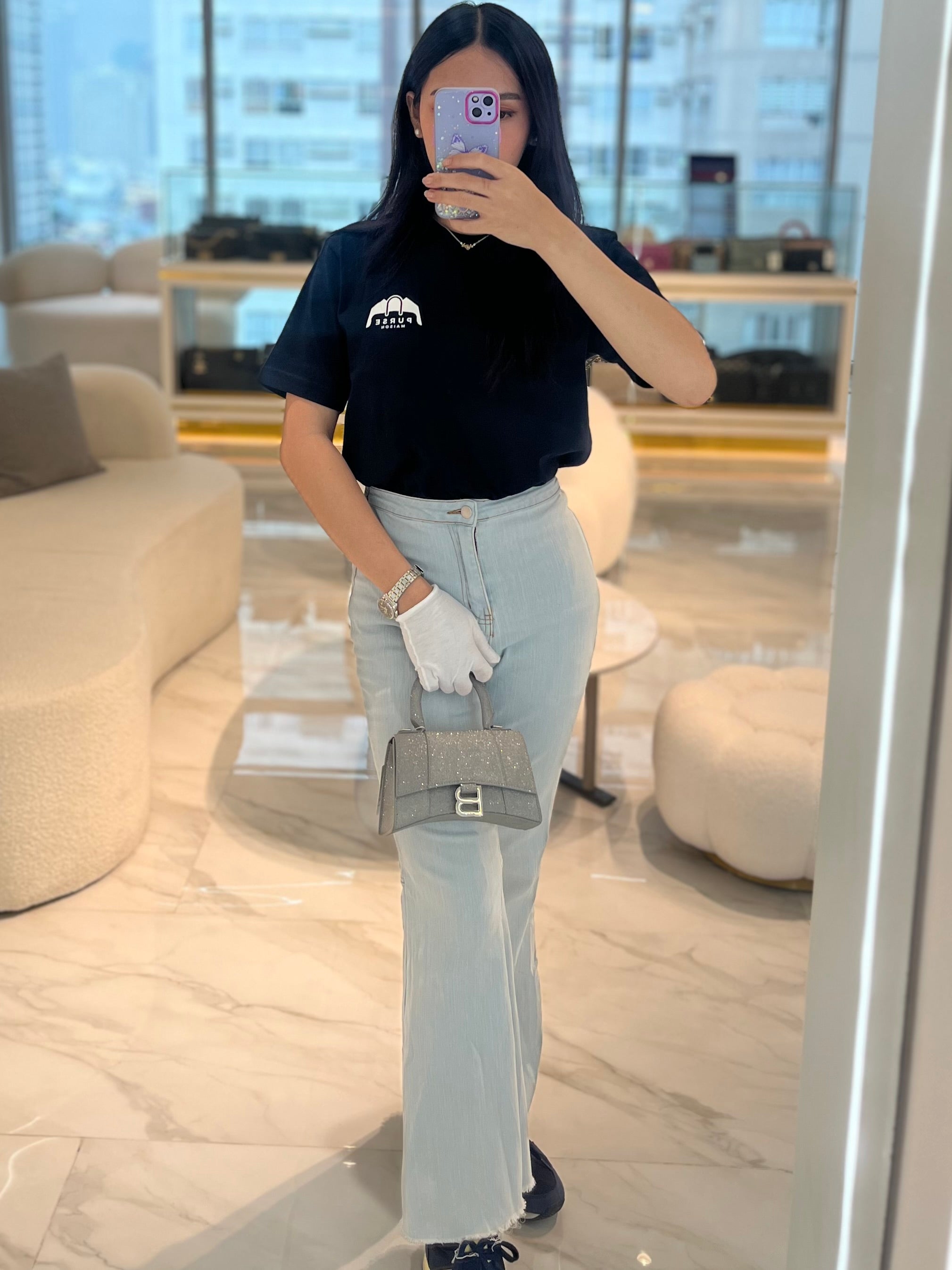 Mini Hourglass in Glitter Silver Shoulder Bag | Purse Maison Luxury Bags Shop