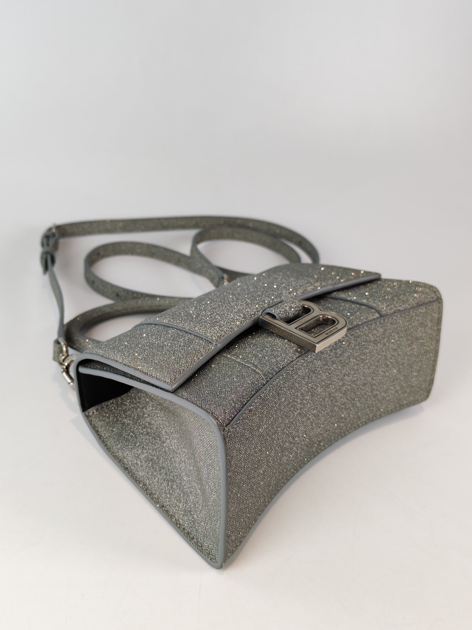 Mini Hourglass in Glitter Silver Shoulder Bag | Purse Maison Luxury Bags Shop