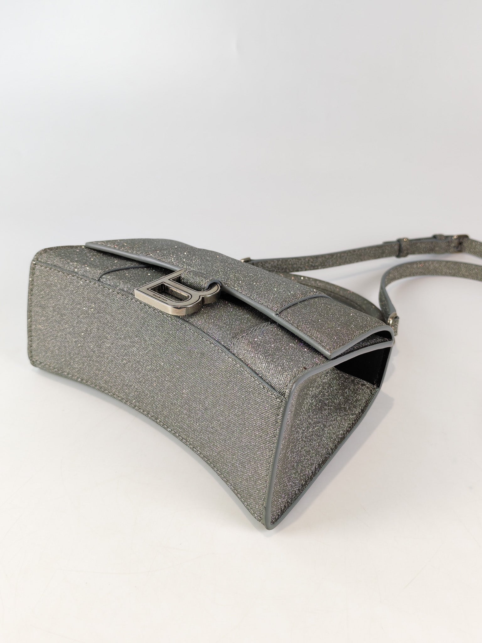 Mini Hourglass in Glitter Silver Shoulder Bag | Purse Maison Luxury Bags Shop