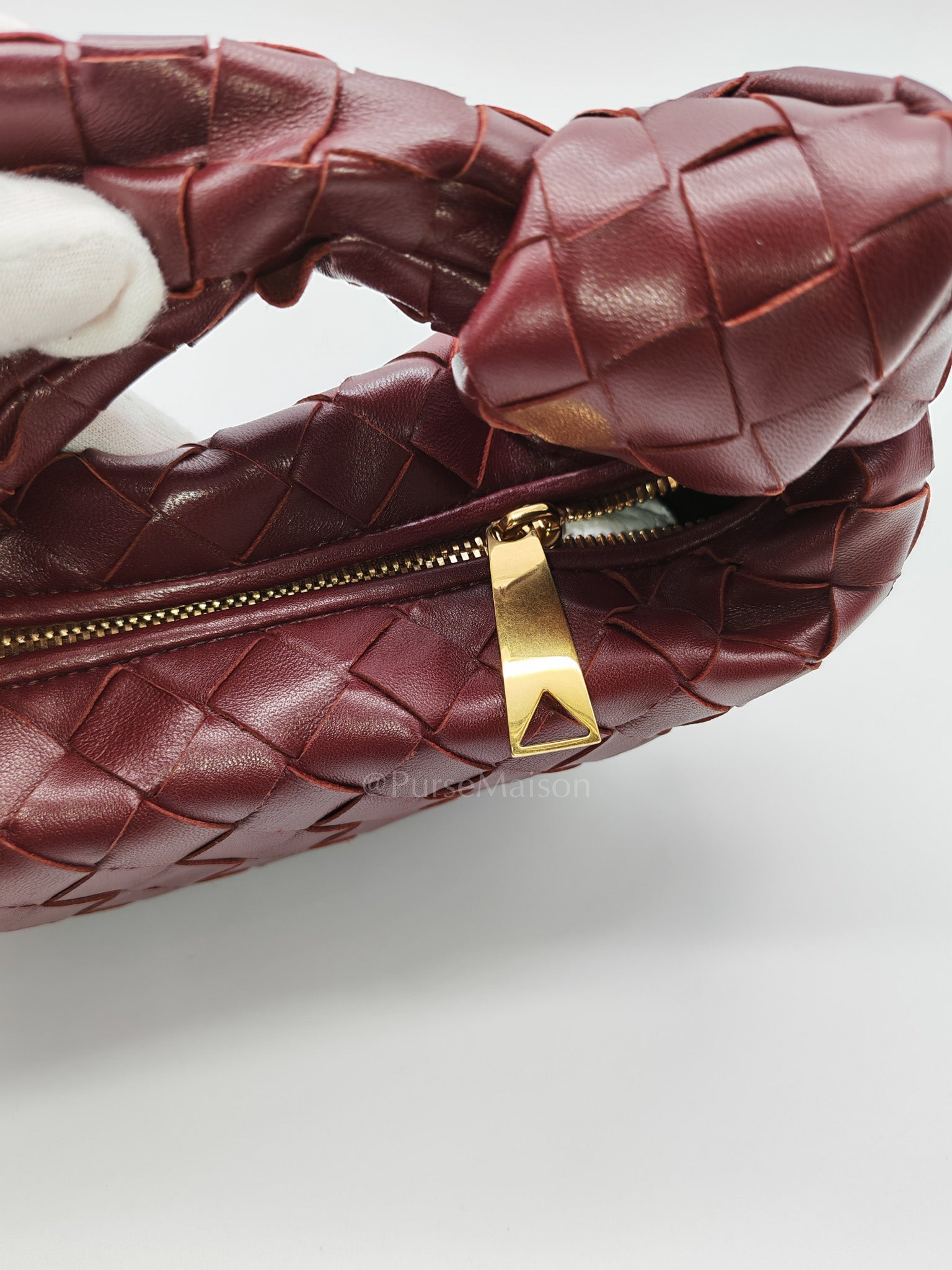 Mini Jodie in Burgundy Intrecciato Leather Handbag | Purse Maison Luxury Bags Shop