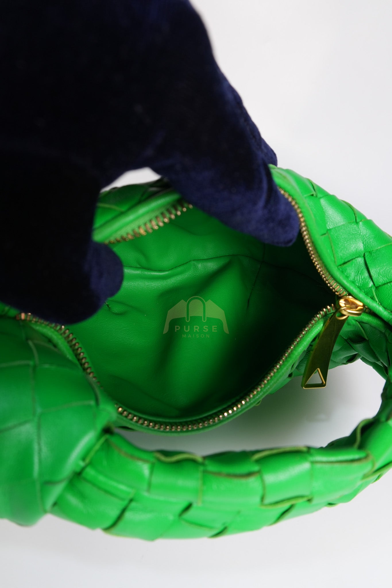 Mini Jodie in Green Nappa Intrecciato Leather & Gold Hardware | Purse Maison Luxury Bags Shop