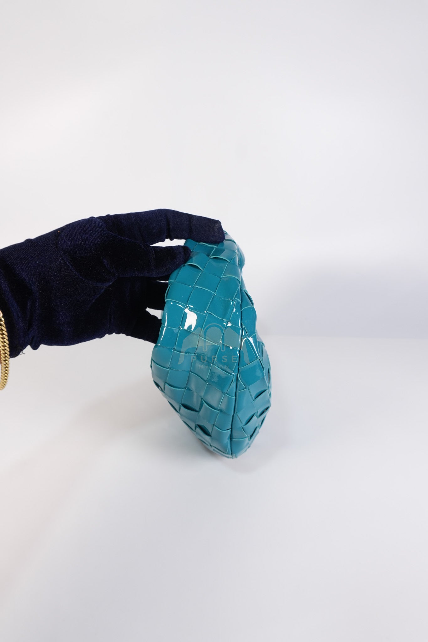 Mini Jodie in Teal Patent Intrecciato Leather & Silver Hardware | Purse Maison Luxury Bags Shop