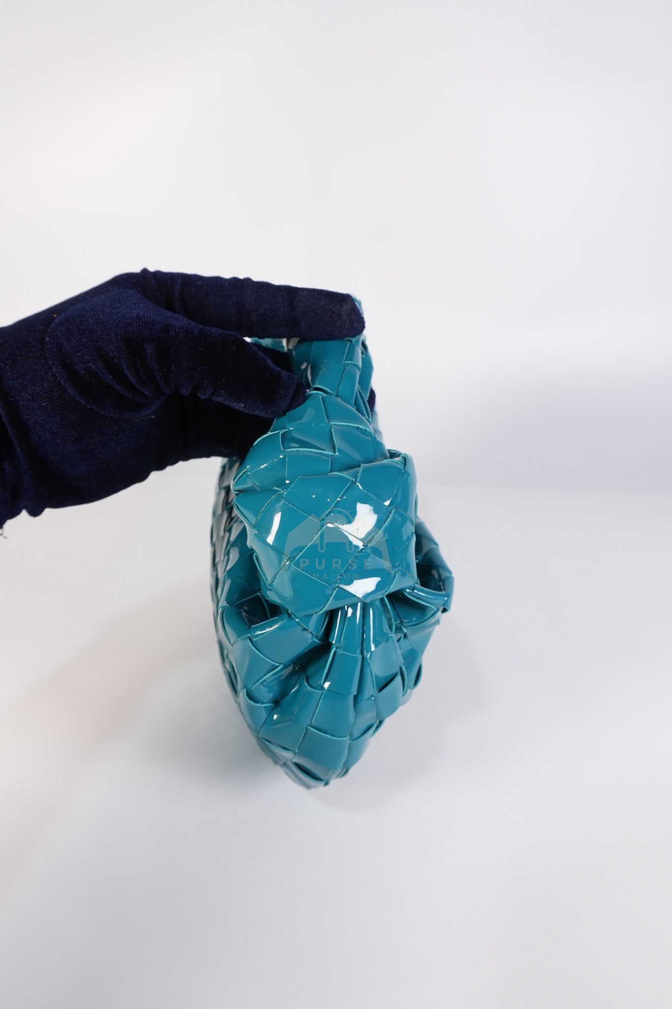 Mini Jodie in Teal Patent Intrecciato Leather & Silver Hardware | Purse Maison Luxury Bags Shop