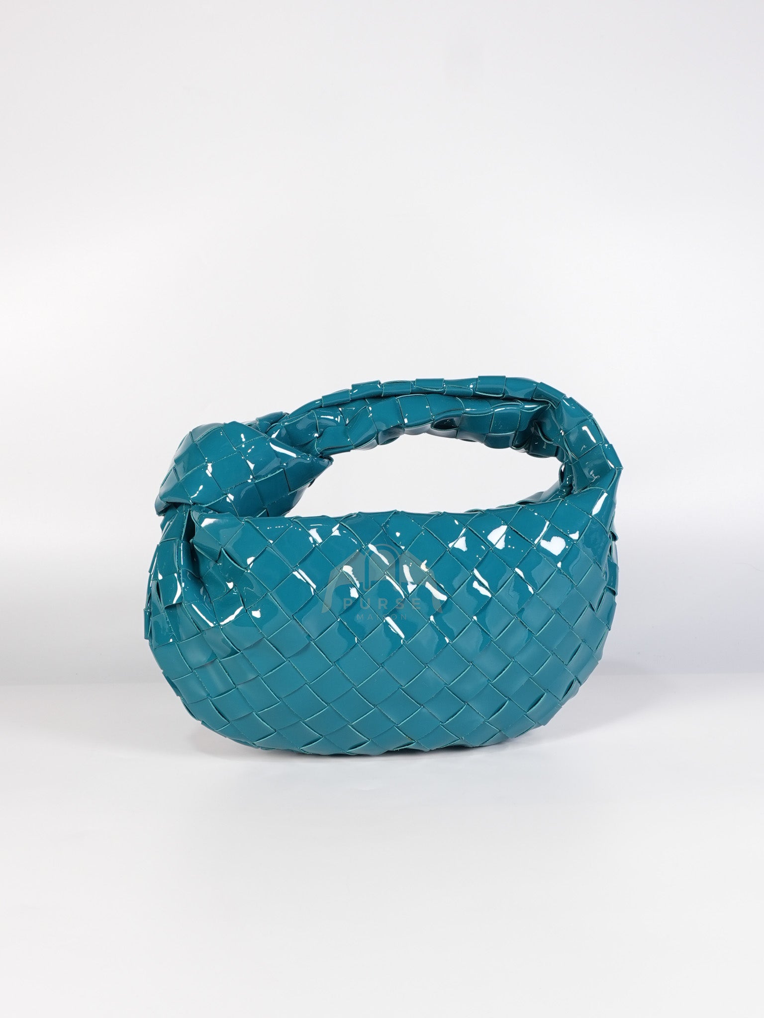 Mini Jodie in Teal Patent Intrecciato Leather & Silver Hardware | Purse Maison Luxury Bags Shop