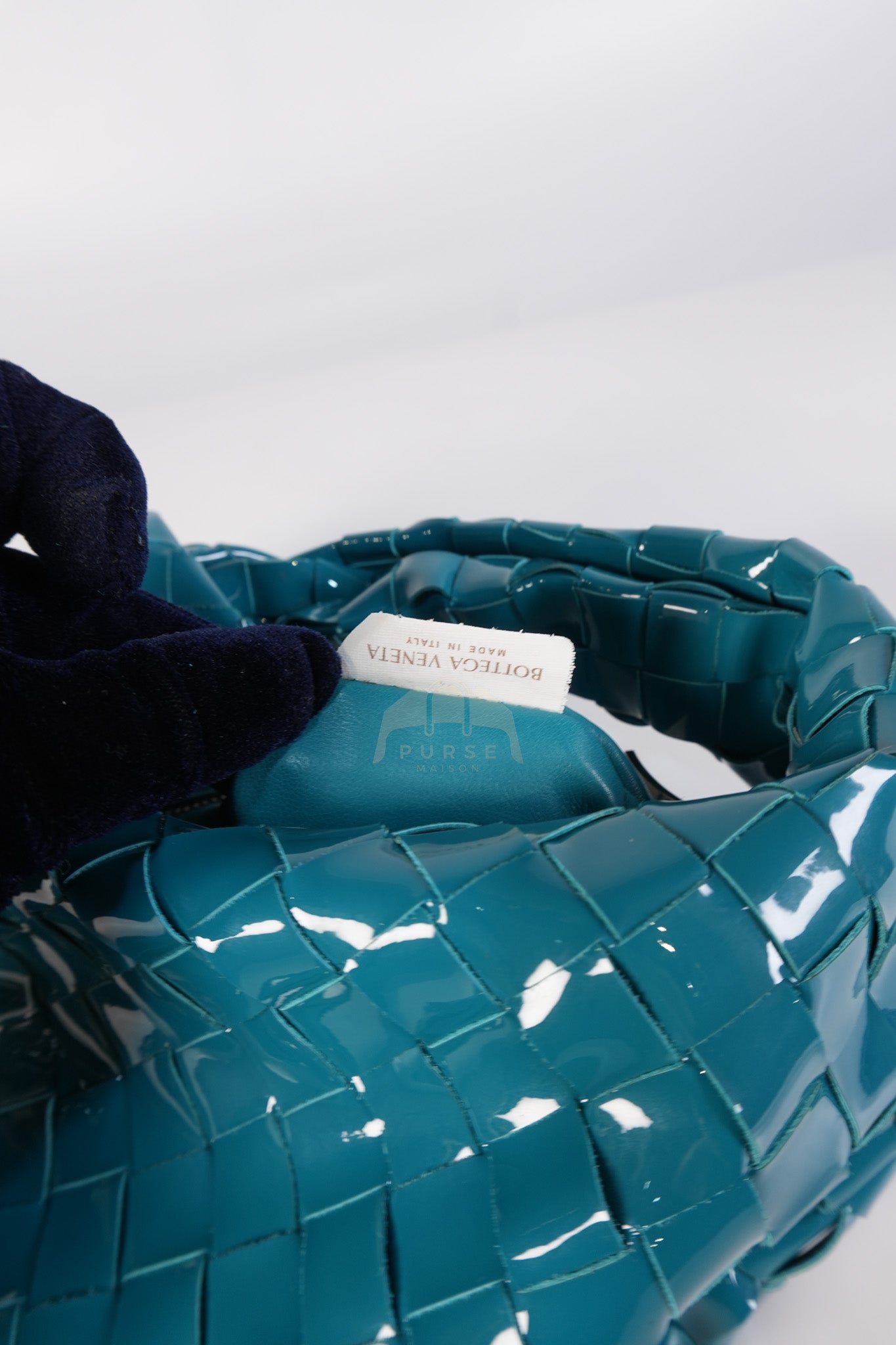 Mini Jodie in Teal Patent Intrecciato Leather & Silver Hardware | Purse Maison Luxury Bags Shop