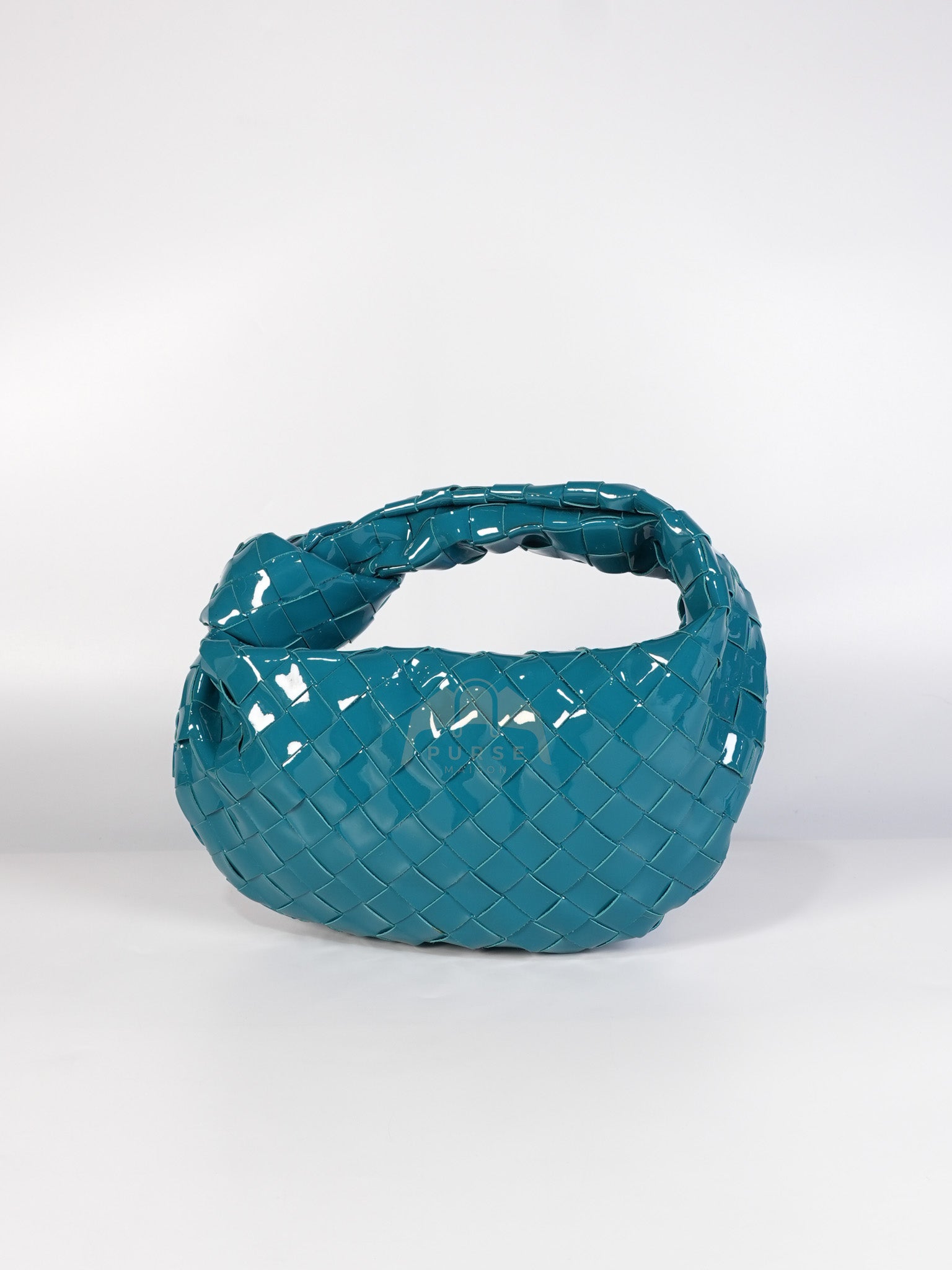 Mini Jodie in Teal Patent Intrecciato Leather & Silver Hardware | Purse Maison Luxury Bags Shop