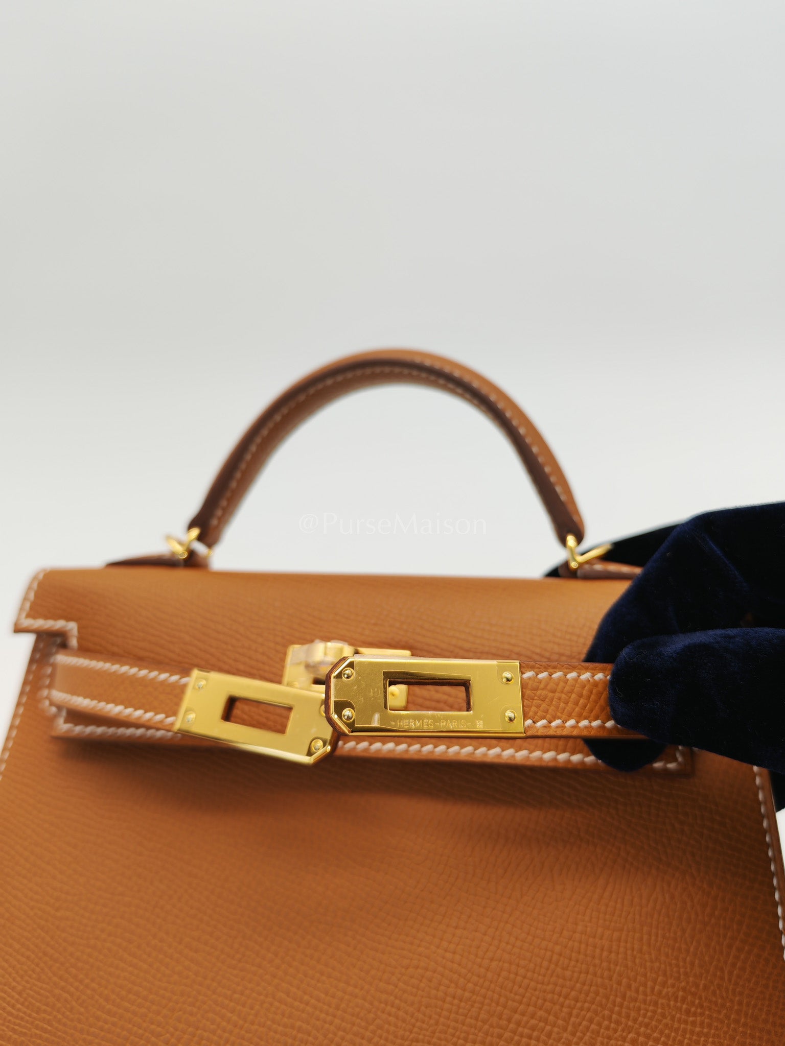 Mini Kelly Gold Epsom Leather in Gold Hardware Stamp W(2024) | Purse Maison Luxury Bags Shop