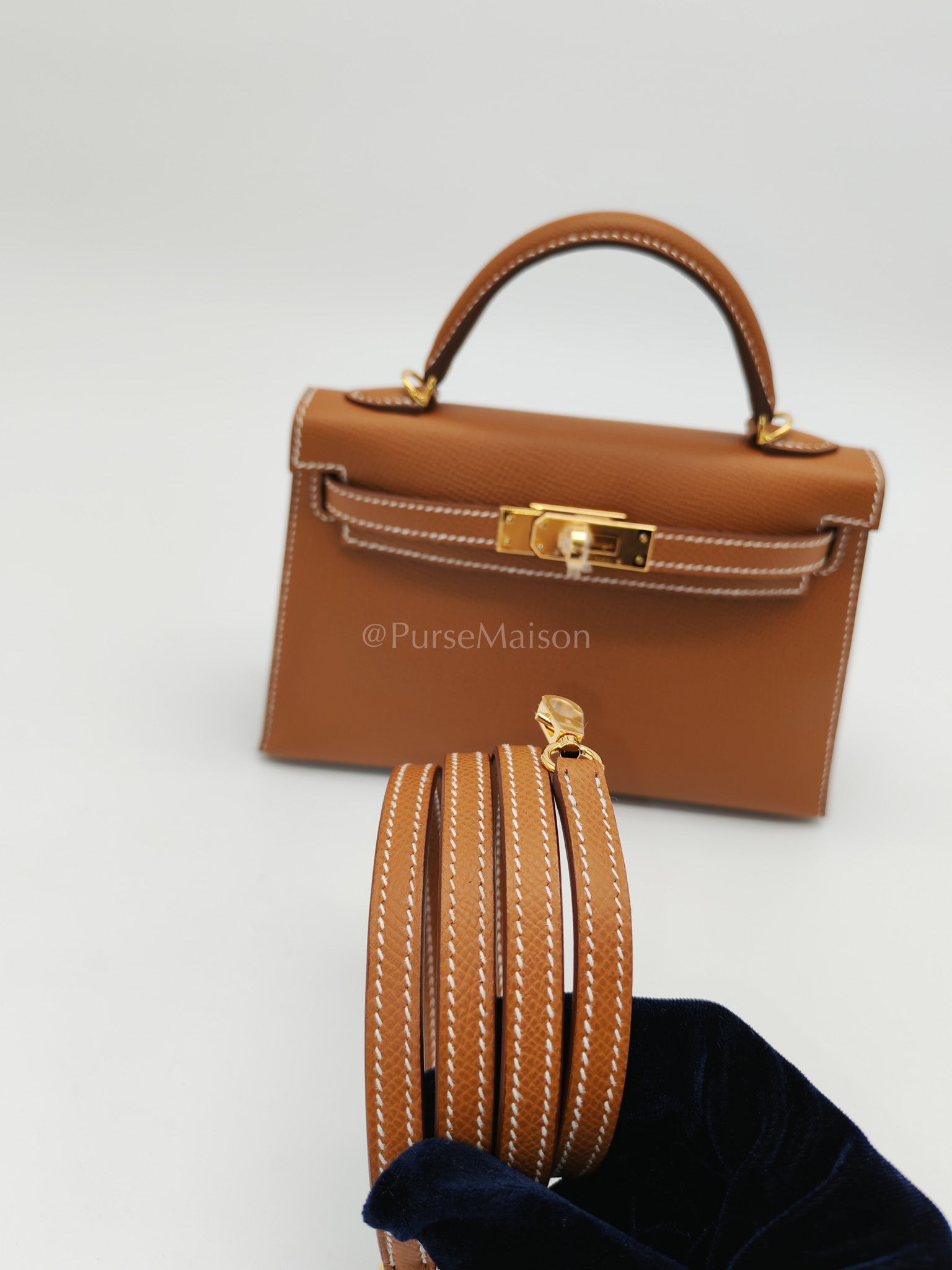 Mini Kelly Gold Epsom Leather in Gold Hardware Stamp W(2024) | Purse Maison Luxury Bags Shop