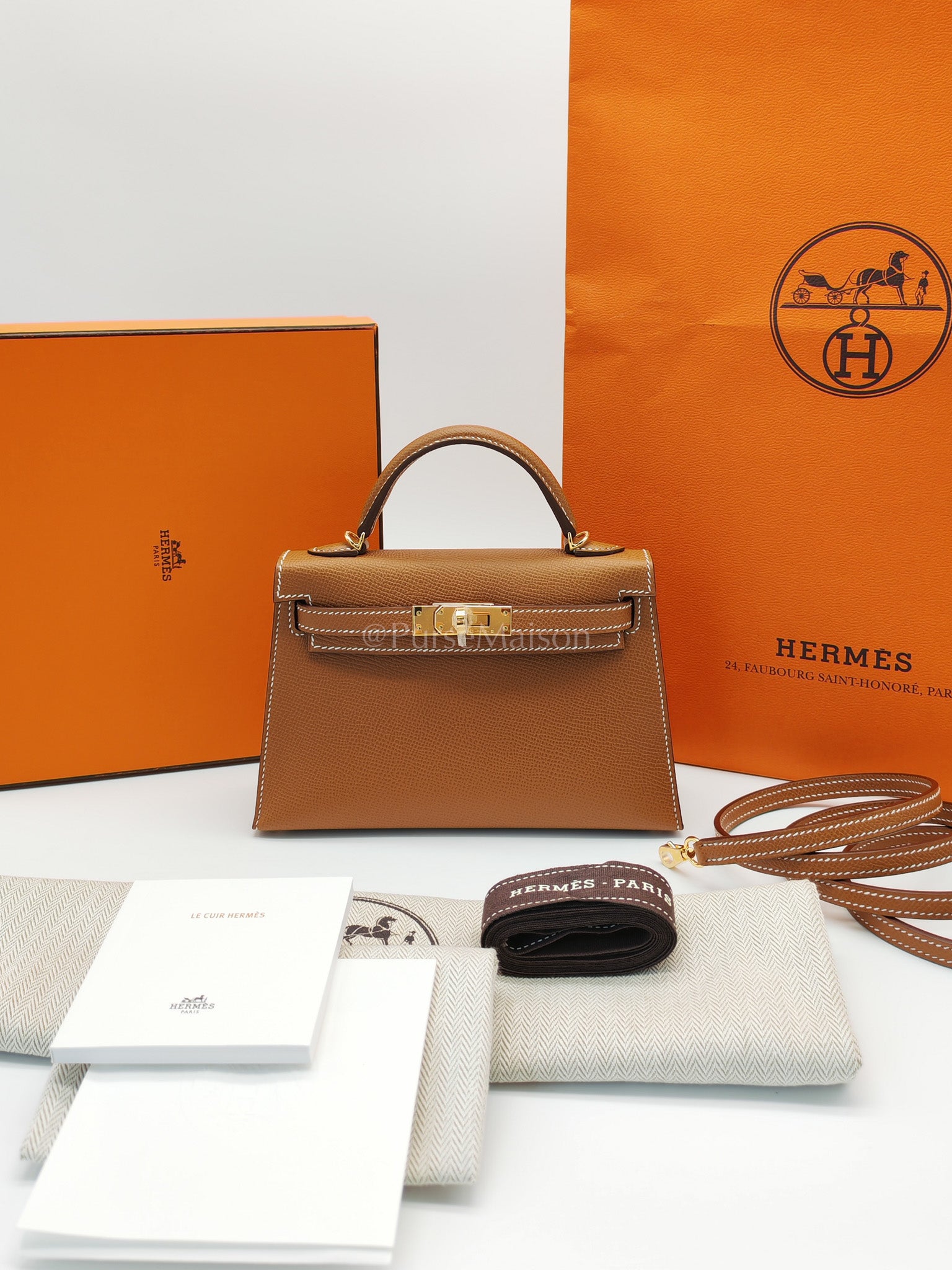 Mini Kelly Gold Epsom Leather in Gold Hardware Stamp W(2024) | Purse Maison Luxury Bags Shop