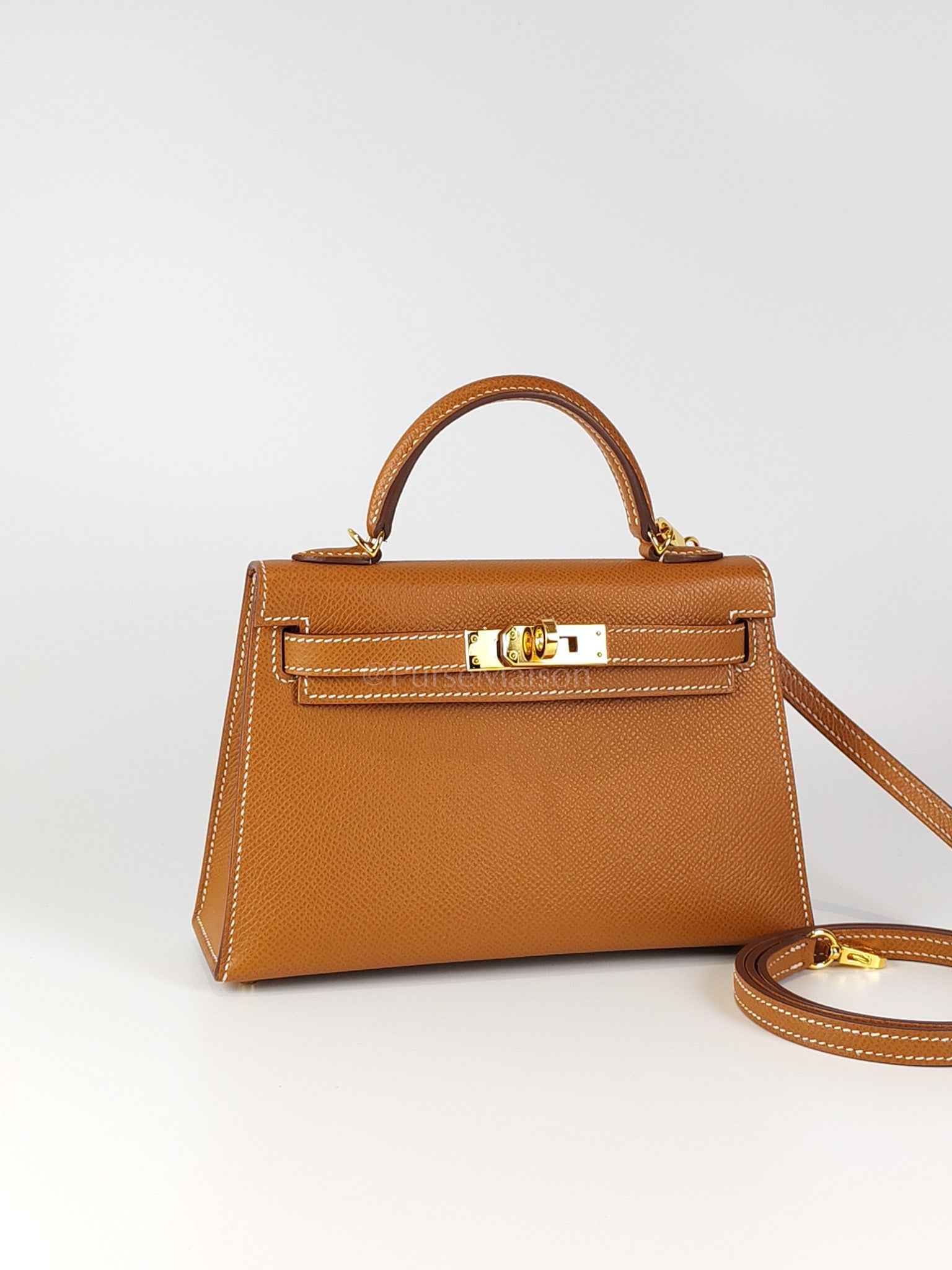 Mini Kelly Gold in Epsom Leather and Gold Hardware Stamp W (2024) | Purse Maison Luxury Bags Shop