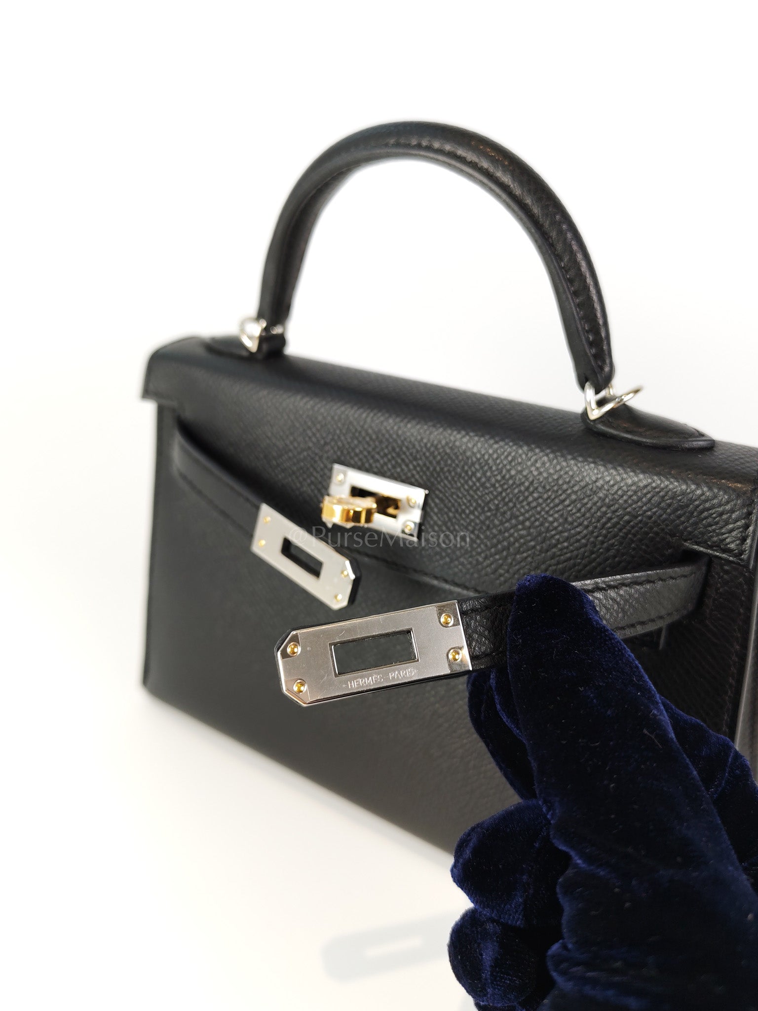 Mini Kelly in Black Epsom Leather and Electrum Hardware Stamp K (2025) | Purse Maison Luxury Bags Shop
