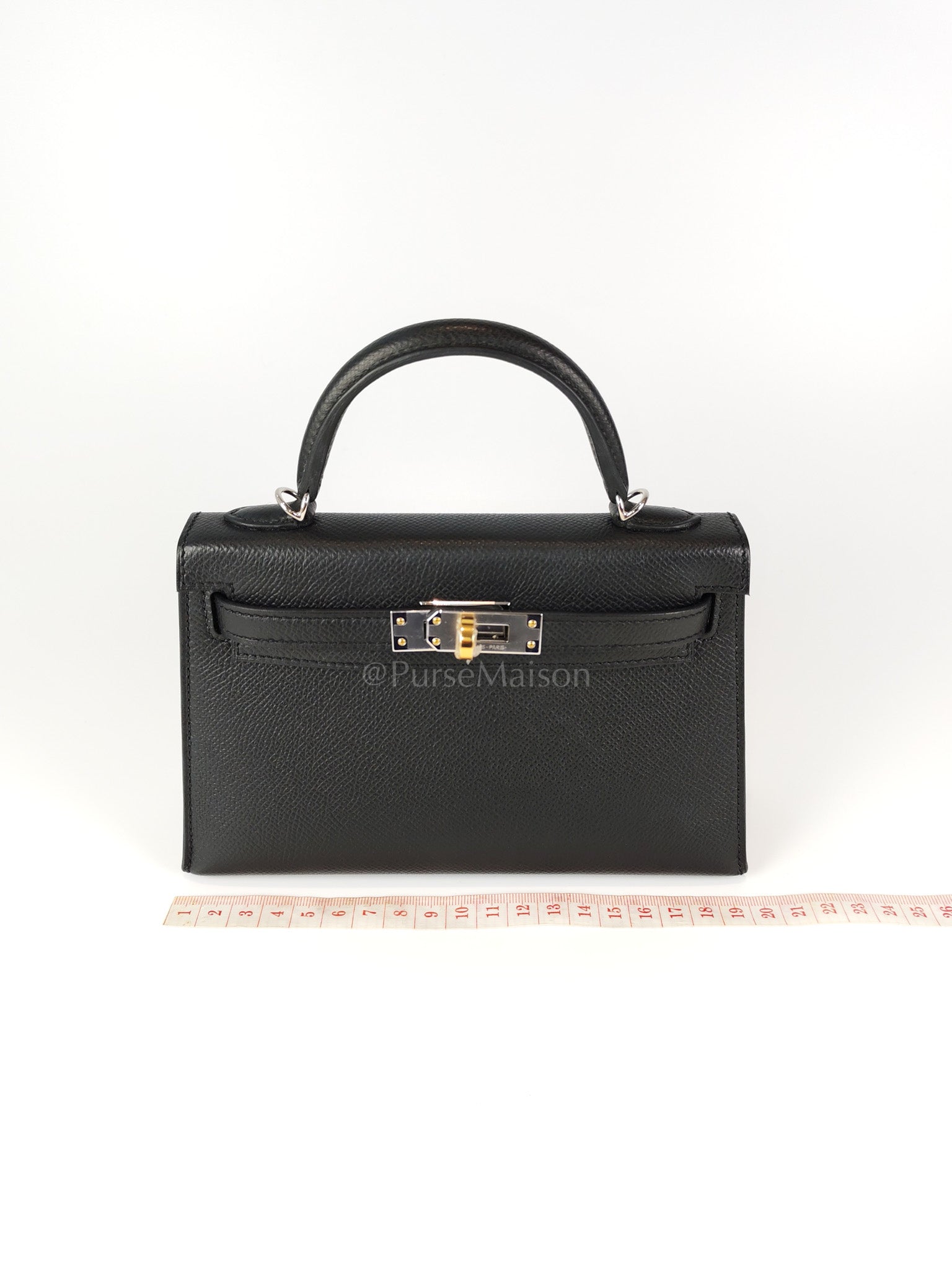 Mini Kelly in Black Epsom Leather and Electrum Hardware Stamp K (2025) | Purse Maison Luxury Bags Shop