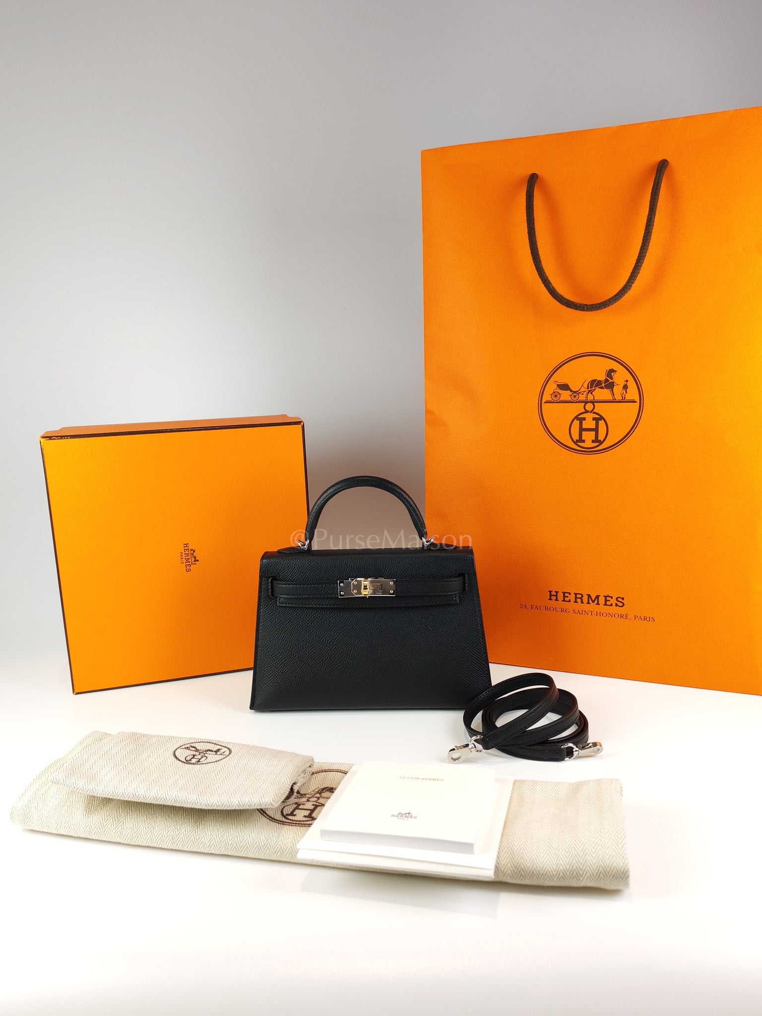 Mini Kelly in Black Epsom Leather and Electrum Hardware Stamp K (2025) | Purse Maison Luxury Bags Shop