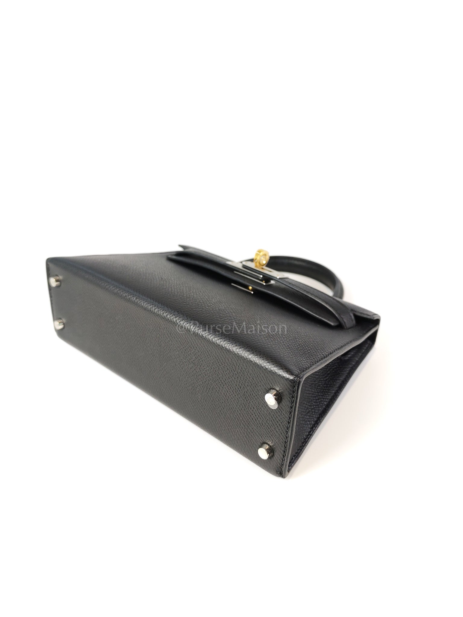 Mini Kelly in Black Epsom Leather and Electrum Hardware Stamp K (2025) | Purse Maison Luxury Bags Shop