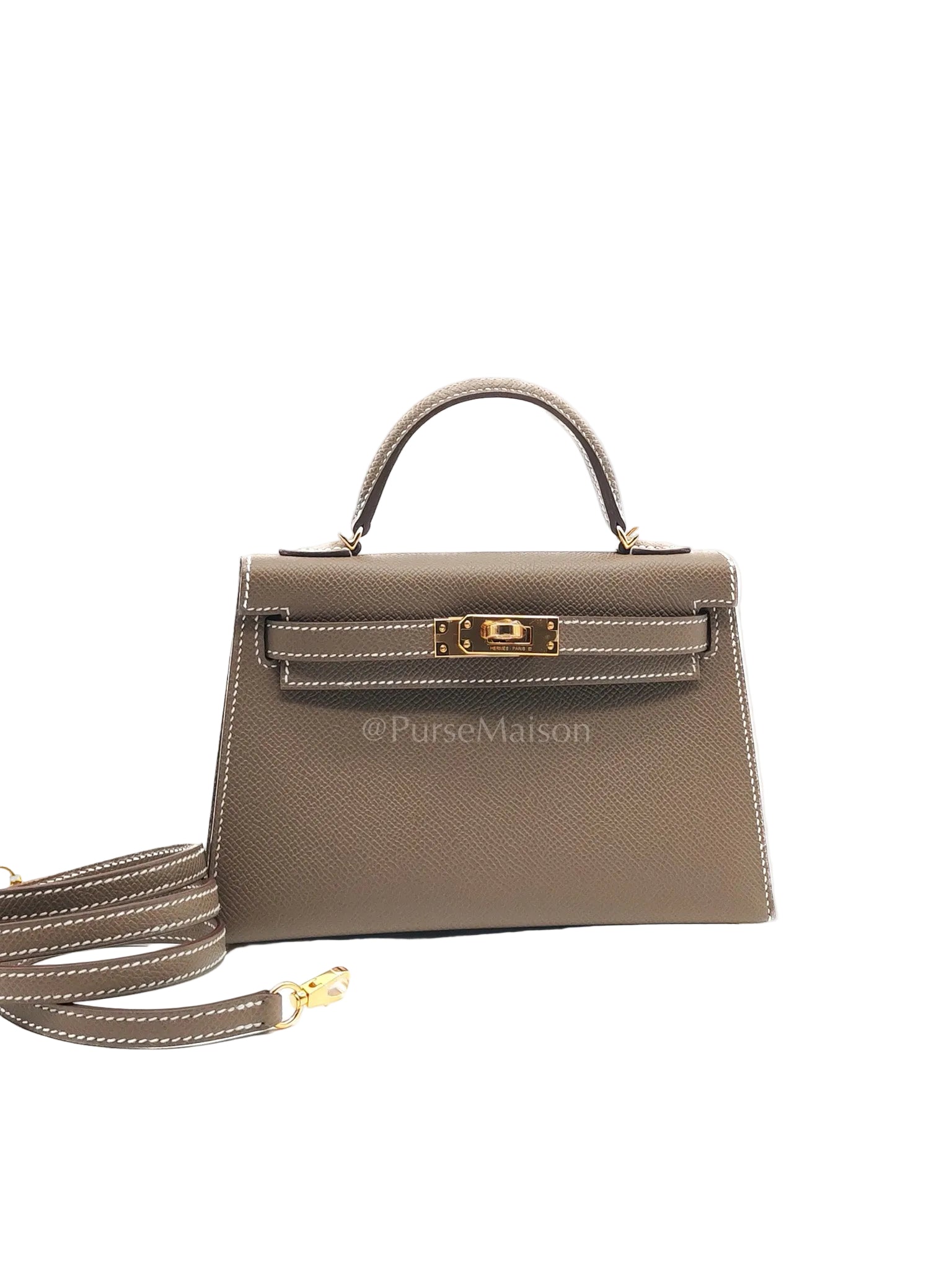 Mini Kelly in Etoupe Epsom Leather and Gold Hardware Stamp G (2026) | Purse Maison Luxury Bags Shop
