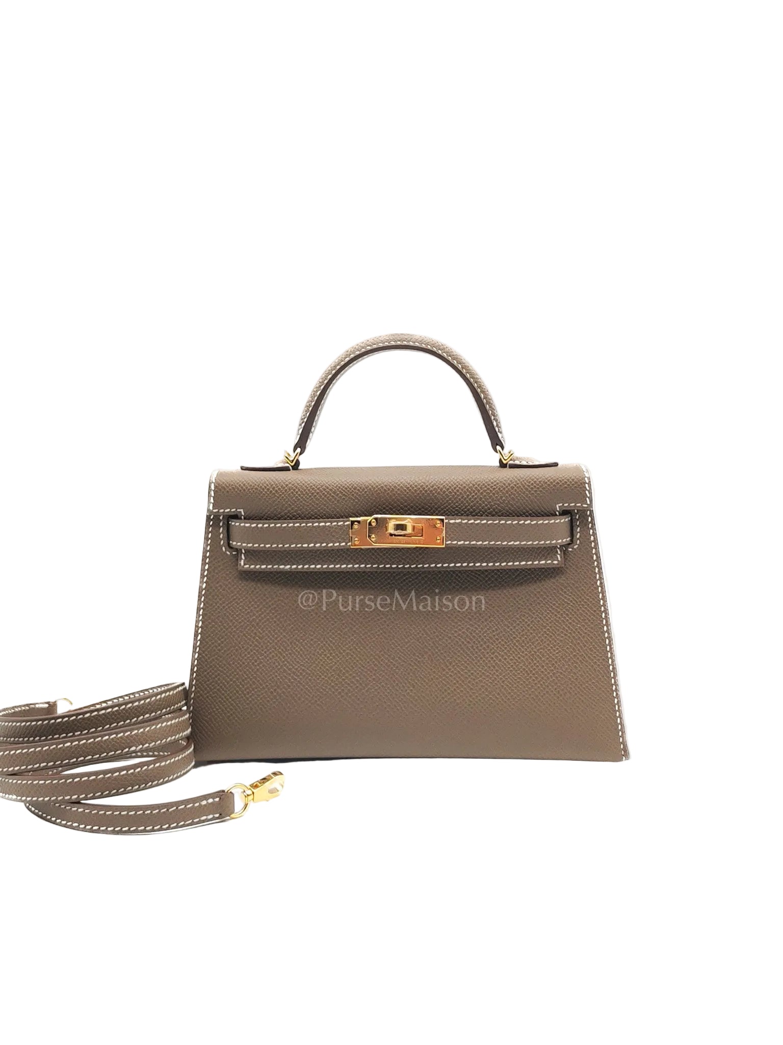 Mini Kelly in Etoupe Epsom Leather and Gold Hardware Stamp G (2026) | Purse Maison Luxury Bags Shop