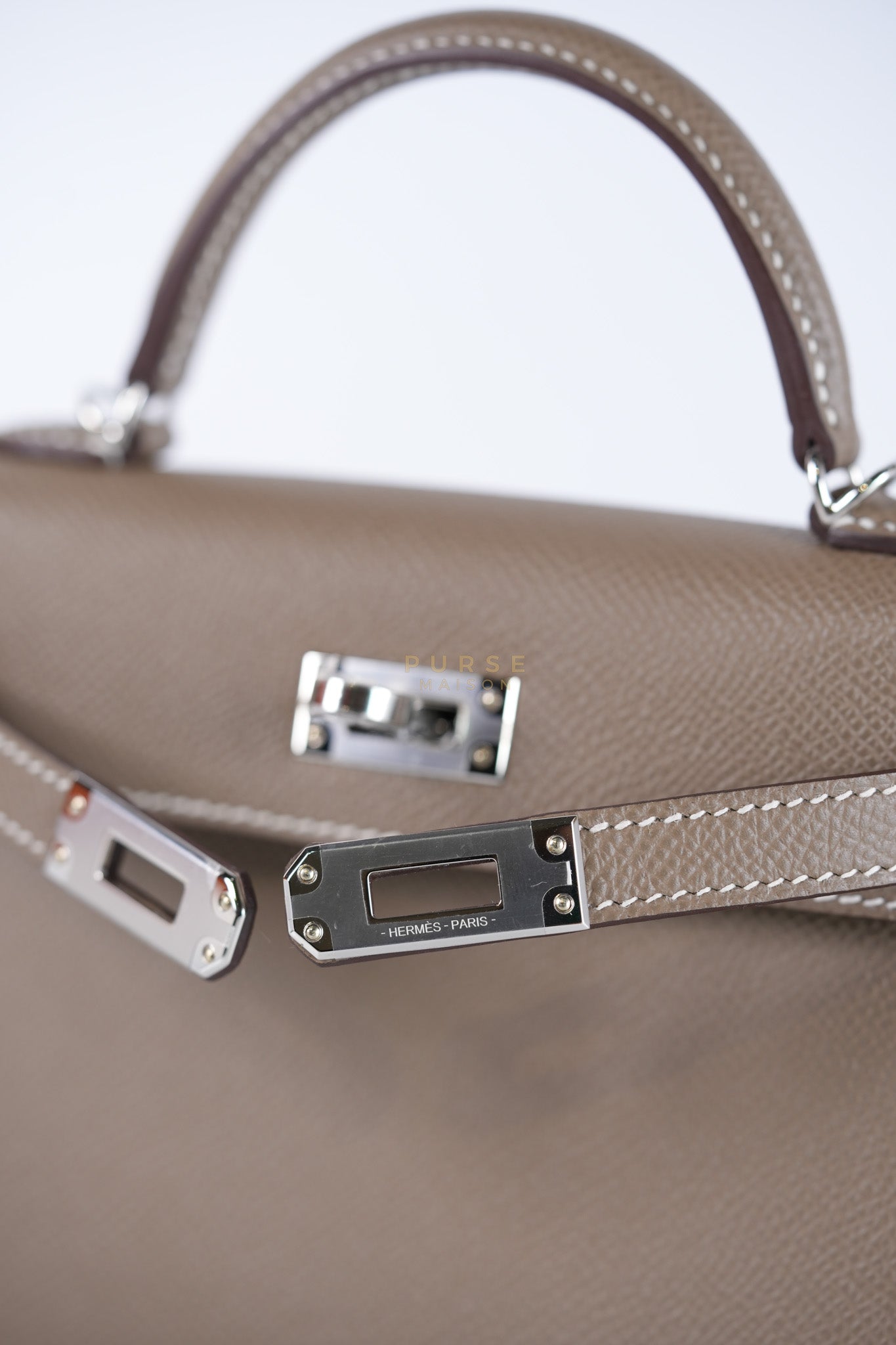 Mini Kelly in Etoupe Epsom Leather Palladium Hardware Stamp W(2024) | Purse Maison Luxury Bags Shop