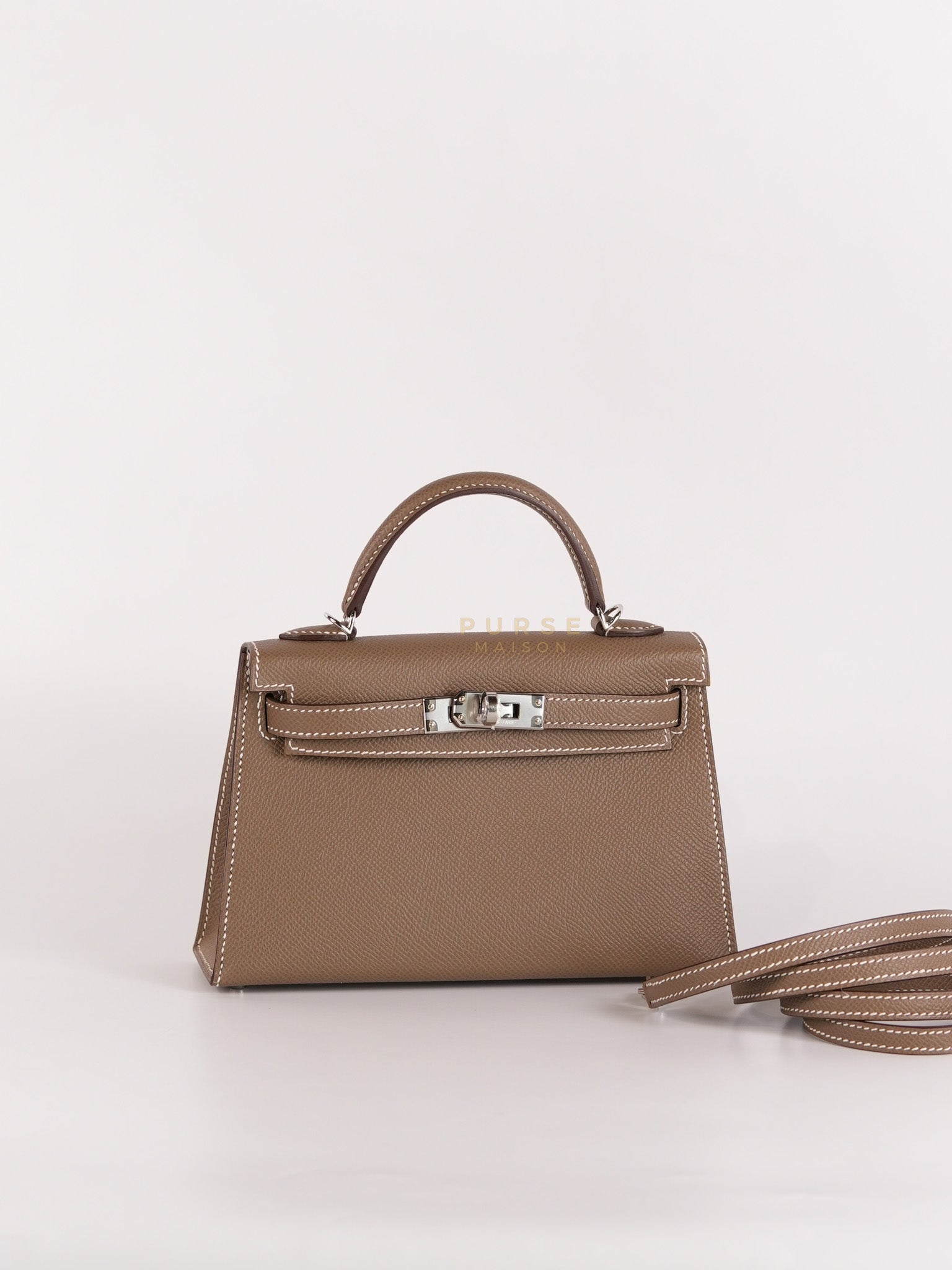 Mini Kelly in Etoupe Epsom Leather Palladium Hardware Stamp W(2024) | Purse Maison Luxury Bags Shop