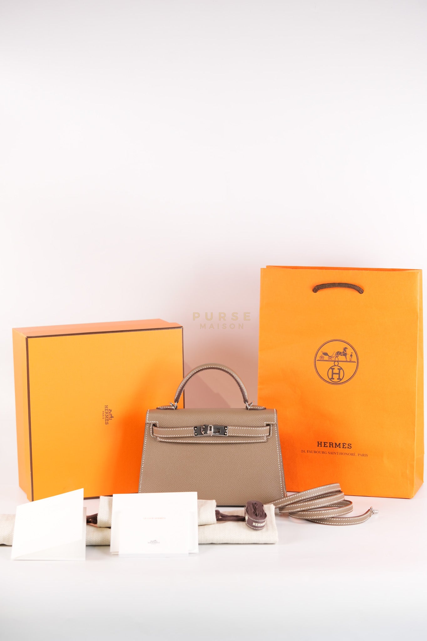 Mini Kelly in Etoupe Epsom Leather Palladium Hardware Stamp W(2024) | Purse Maison Luxury Bags Shop
