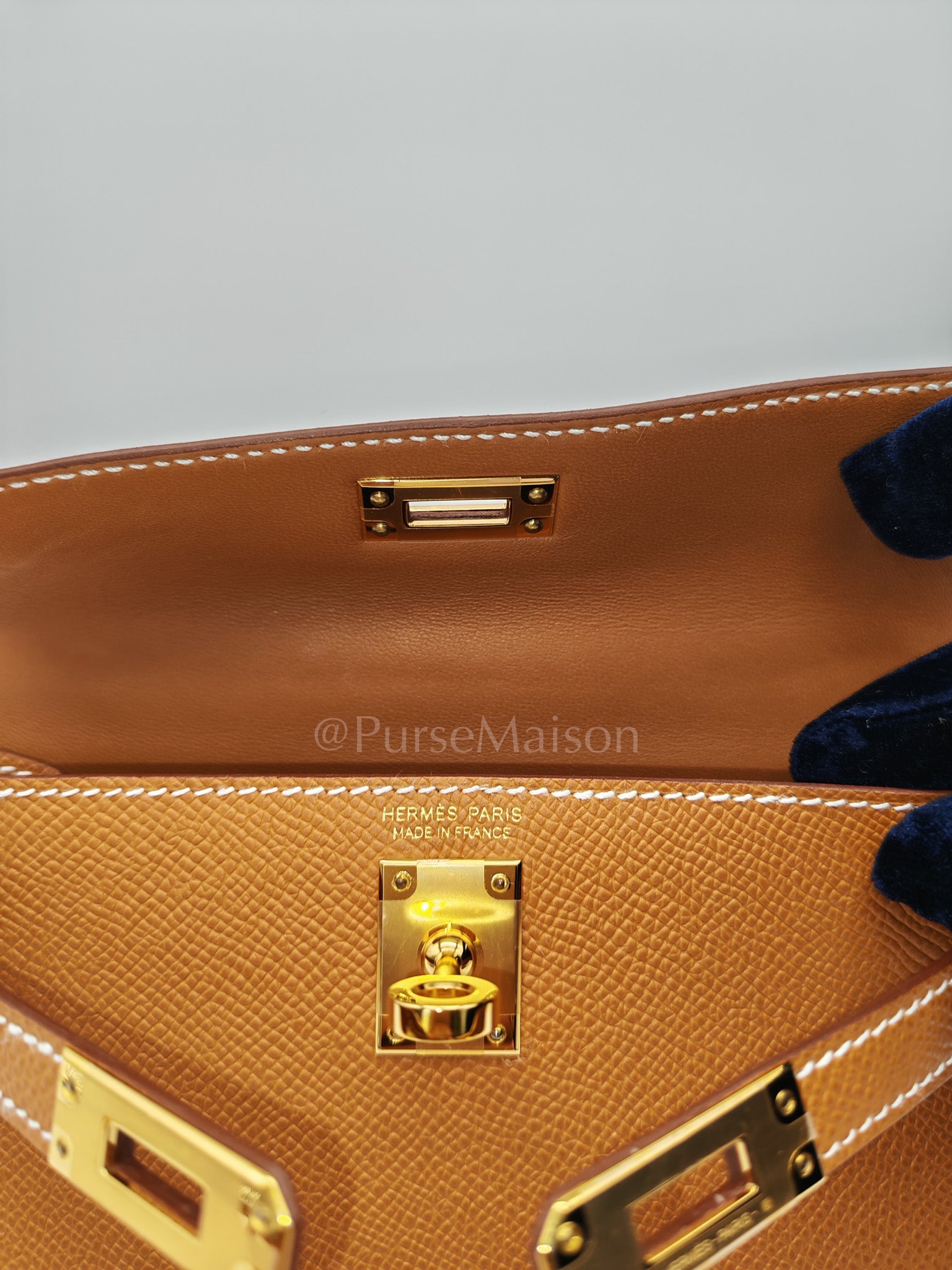 Mini Kelly in Gold Epsom Leather & Gold Hardware Stamp B (2023) | Purse Maison Luxury Bags Shop
