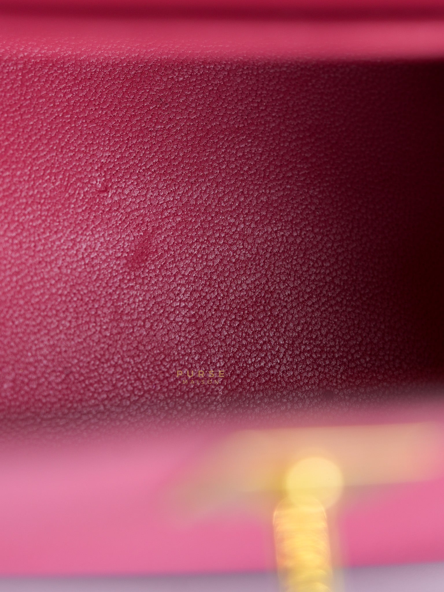 Mini Kelly in Rose Azalea Chèvre Mysore Leather Gold Hardware Stamp | Purse Maison Luxury Bags Shop