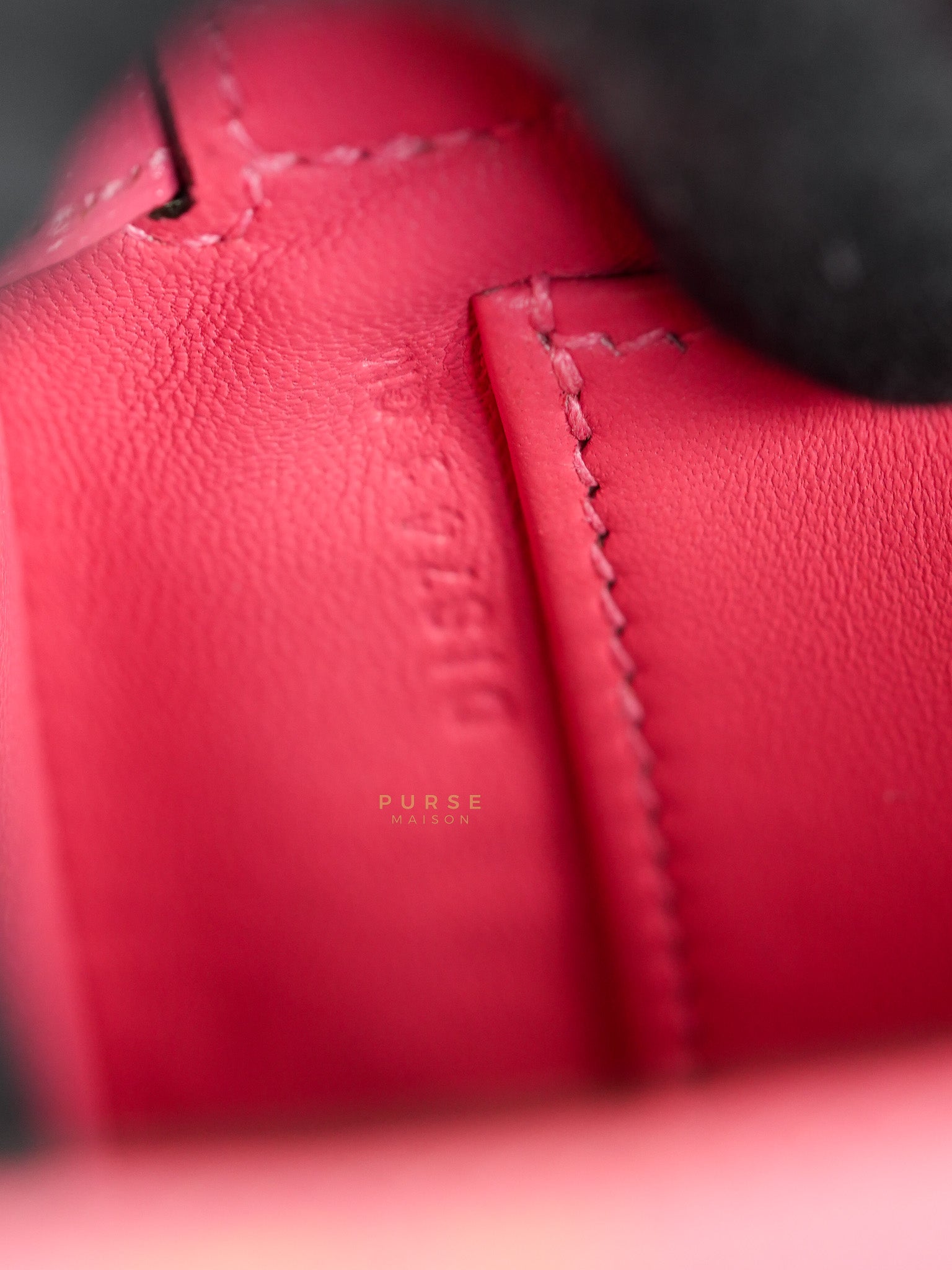 Mini Kelly in Rose Azalea Chèvre Mysore Leather Gold Hardware Stamp | Purse Maison Luxury Bags Shop